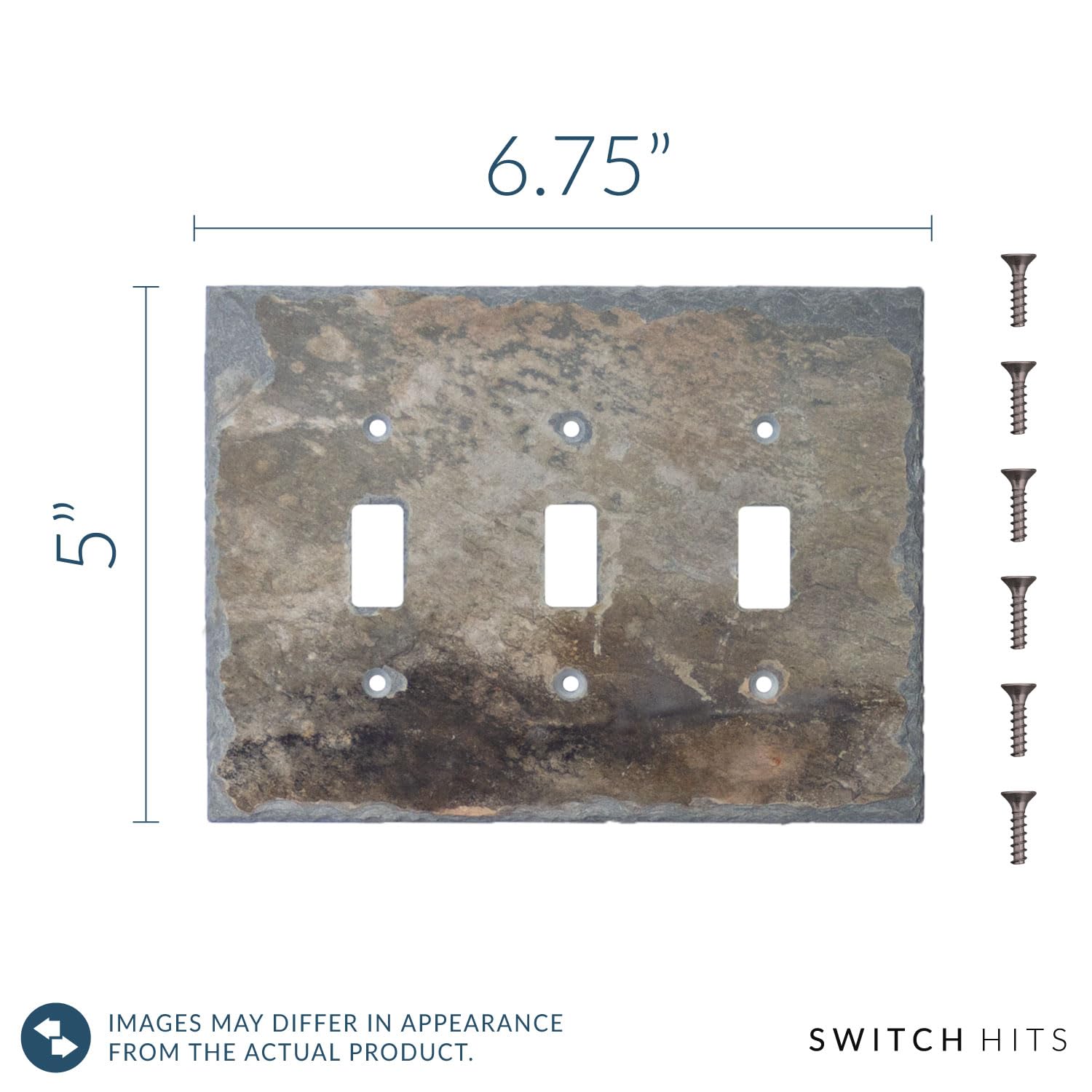 Decorative Recycled Vermont Slate Electrical Switch Plate Cover - Triple Toggle Light Switch Outlet Wall Plate (3 Gang, 6.75