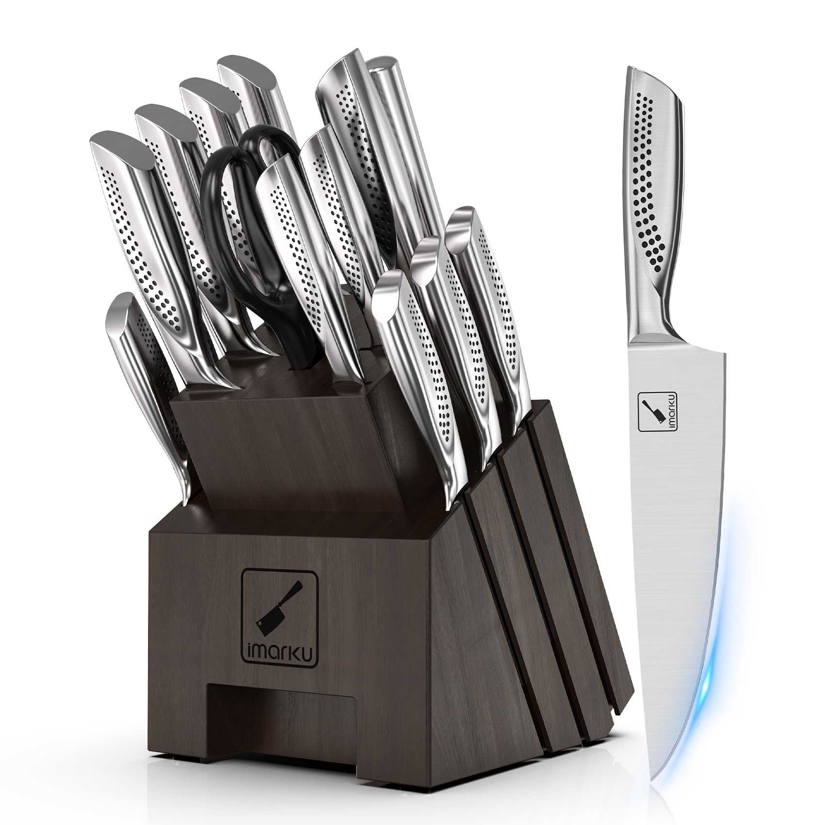 Imarku 16-Piece High Carbon Stainless Steel Kitchen Knife Set with Block - Ultra Sharp Japanese Knives, Non-Slip Ergonomic Handle, Dishwasher Safe - Perfect for Home Chefs, Cooking Enthusiasts & Gift Giving