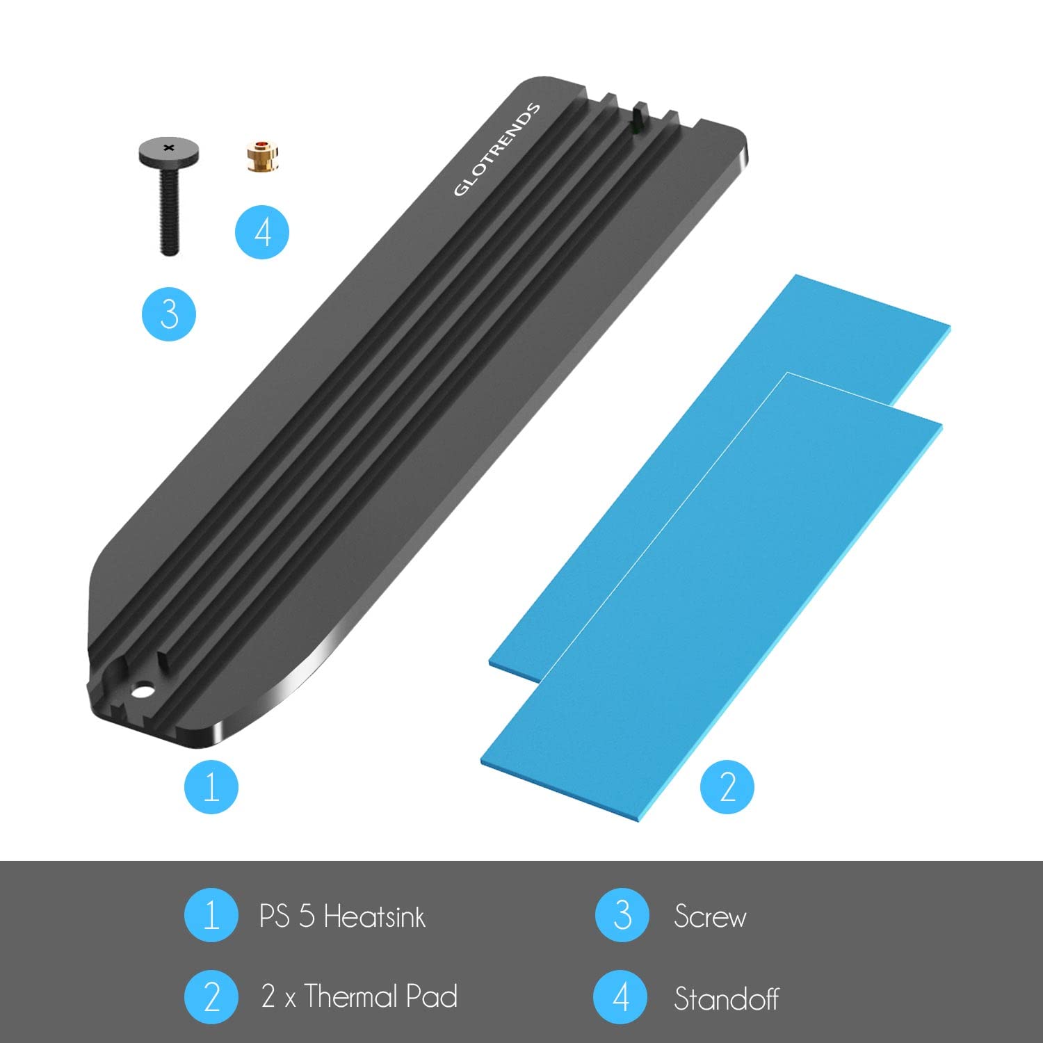 GLOTRENDS PS5 SSD Heatsink with Copper Heat Pipe & Installation Screws - High-Performance Cooling for PS5 Digital & Disc Edition (Gaming, Streaming, Fast Loading)