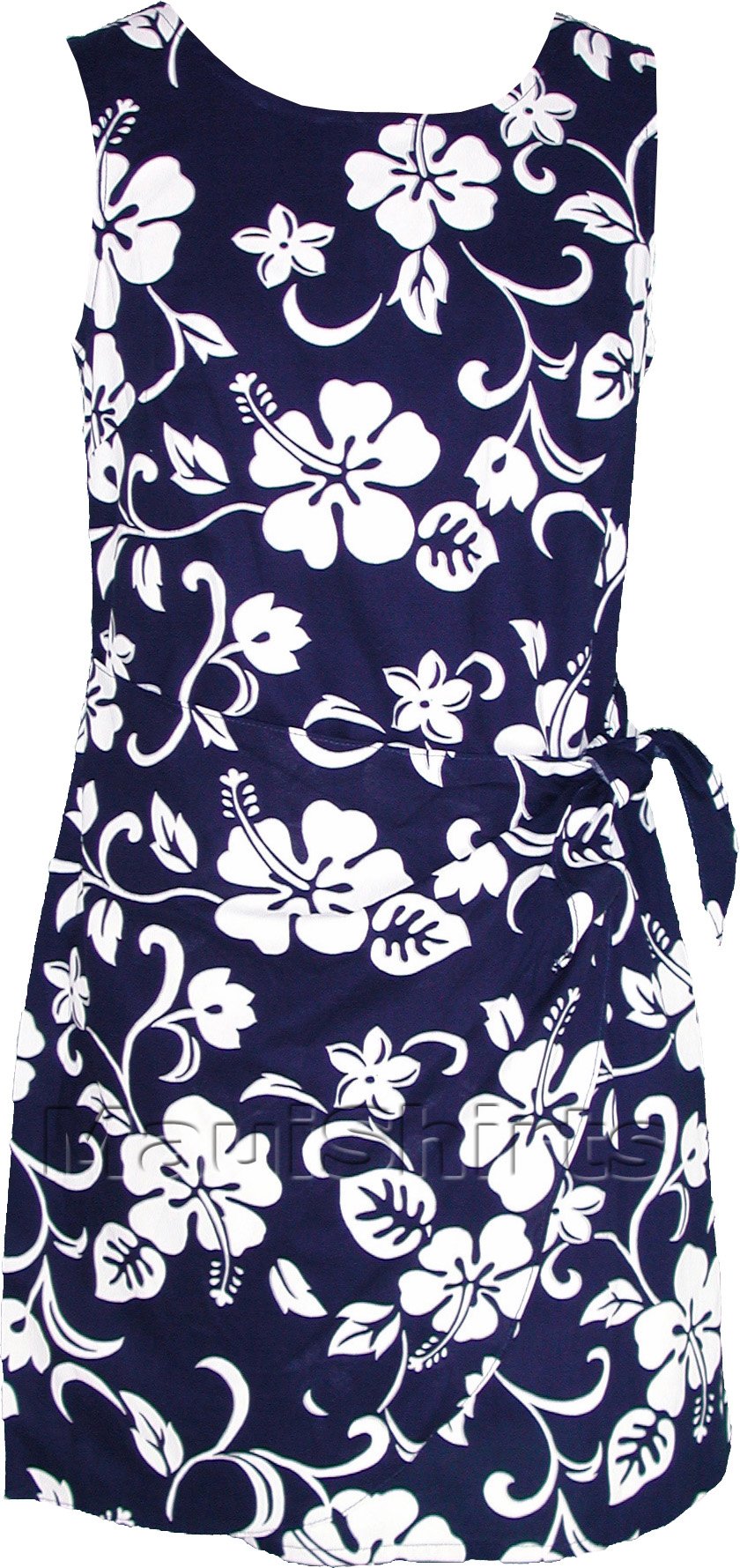 RJC Women's Classic Hibiscus Hawaiian Mock Wrap Sarong Dress - Beach Cover Up, Poolside Outfit, Tropical Vacation Wear for Summer