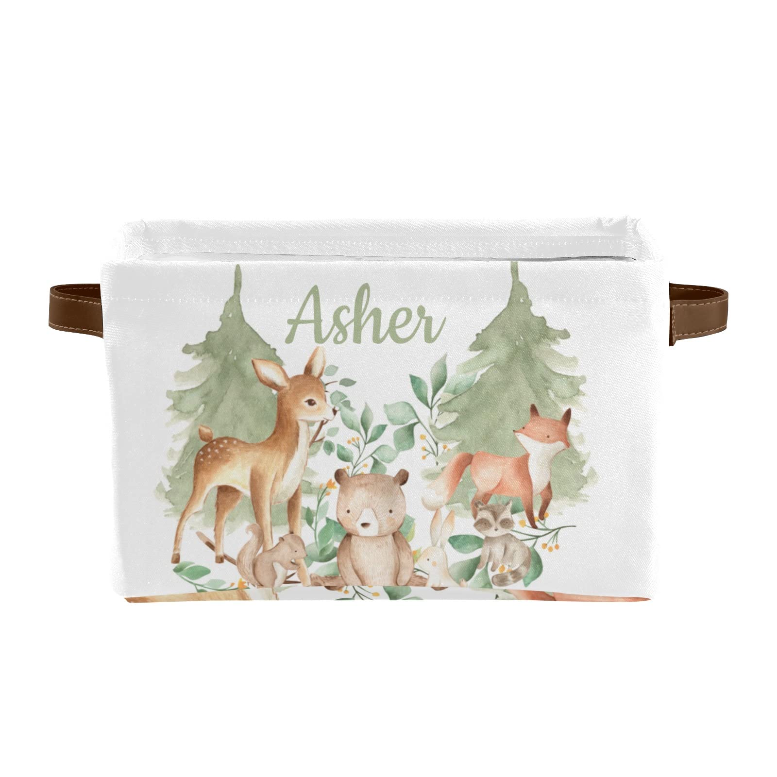 Personalized Woodland Animals Large Storage Baskets with Handles - Organizer for Shelves, Closet, Nursery & Bathroom - Decorative Toy & Home Storage Bin (1 Pack) - Perfect for Kids' Room Organization & Home Decor