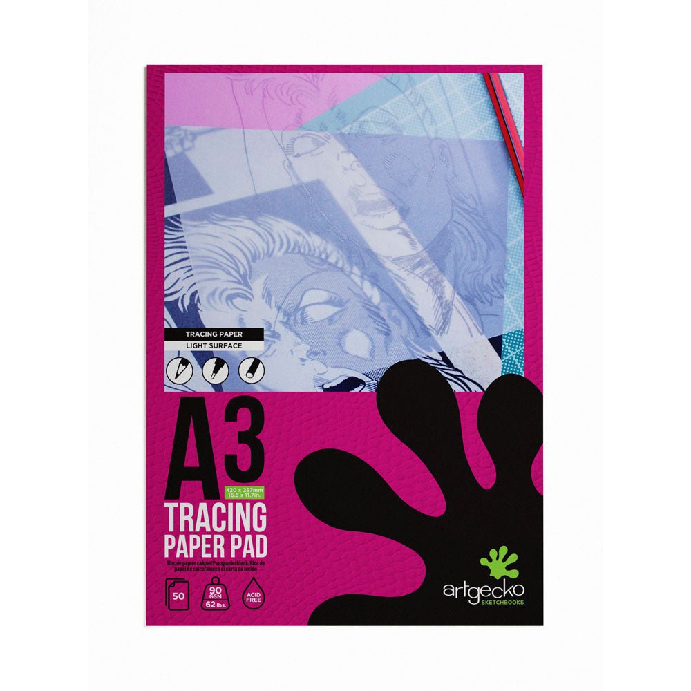 ArtGecko Pro A3 LED Light Box Tracing Pad - 50 Sheets 90gsm Light Surface Paper for Artists, Designers & Crafters - Perfect for Calligraphy, Tattoo Stencils & Animation Sketching
