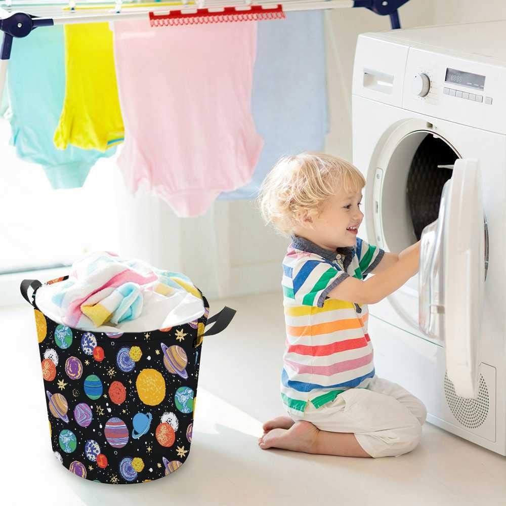 Vantaso Large Collapsible Storage Baskets - Waterproof Laundry Hamper & Organizer Bin for Kids Room, Nursery, Boys & Girls Clothes Toys (Colorful Stars Planets Space Design) - Perfect for Bedroom, Bathroom, Playroom & Closet Organization