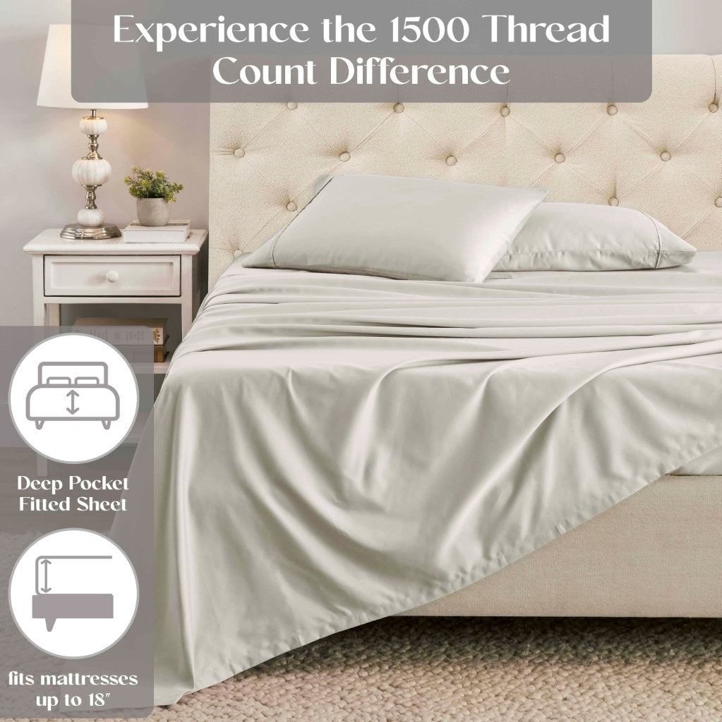 Premium 1400-1500 Thread Count Cotton Blend Deep Pocket Bed Sheet Set - Ultra Soft & Breathable for King, Queen, Full & Twin Beds - Perfect for Home, Hotel & Guest Room Comfort