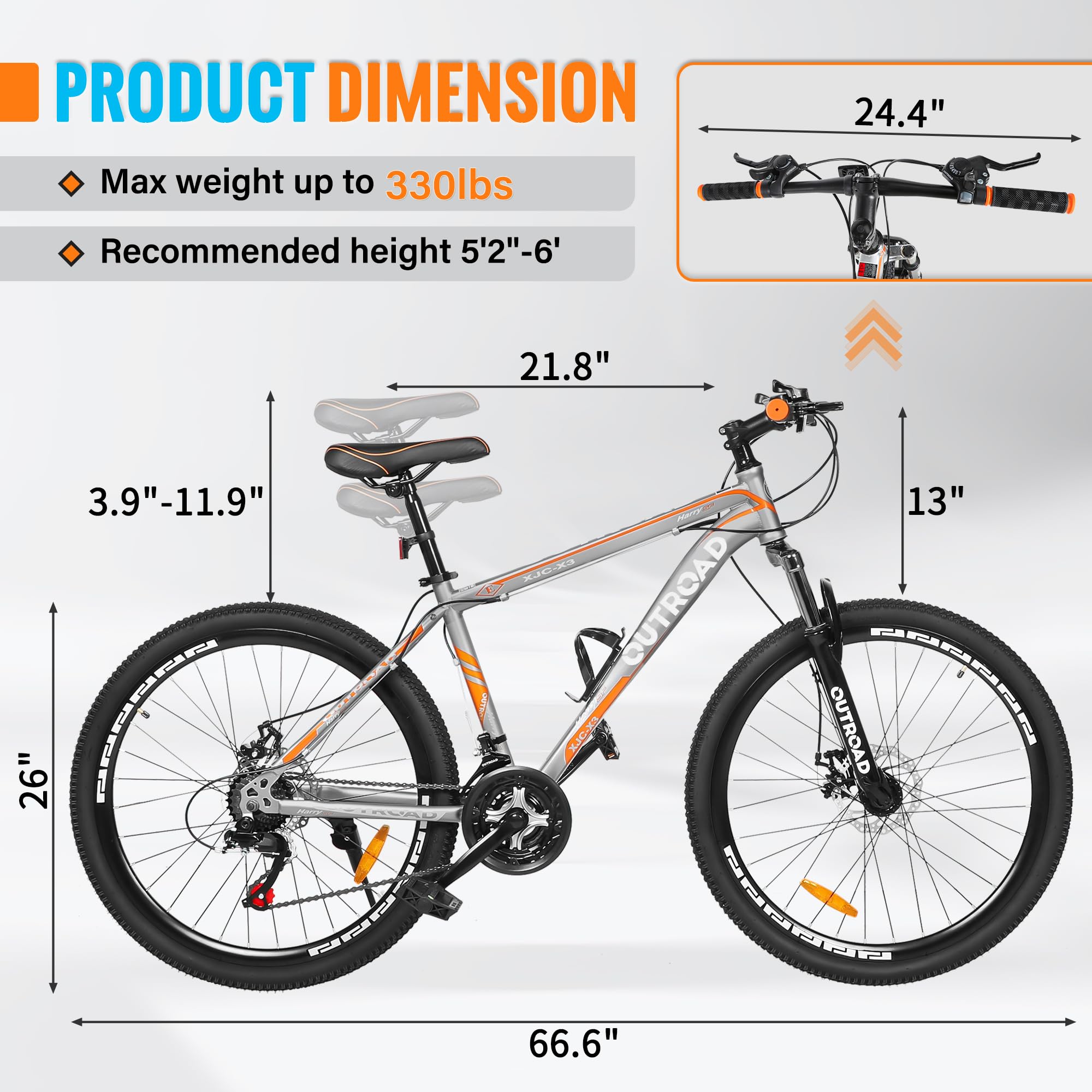 26 Inch Mountain Bike for Adults - Lightweight Aluminum Frame, 21-Speed Gears & Dual Disc Brakes with Lock-Out Suspension Fork - All-Terrain Bicycle for Men & Women - Perfect for Trail Riding, Commuting and Outdoor Adventures