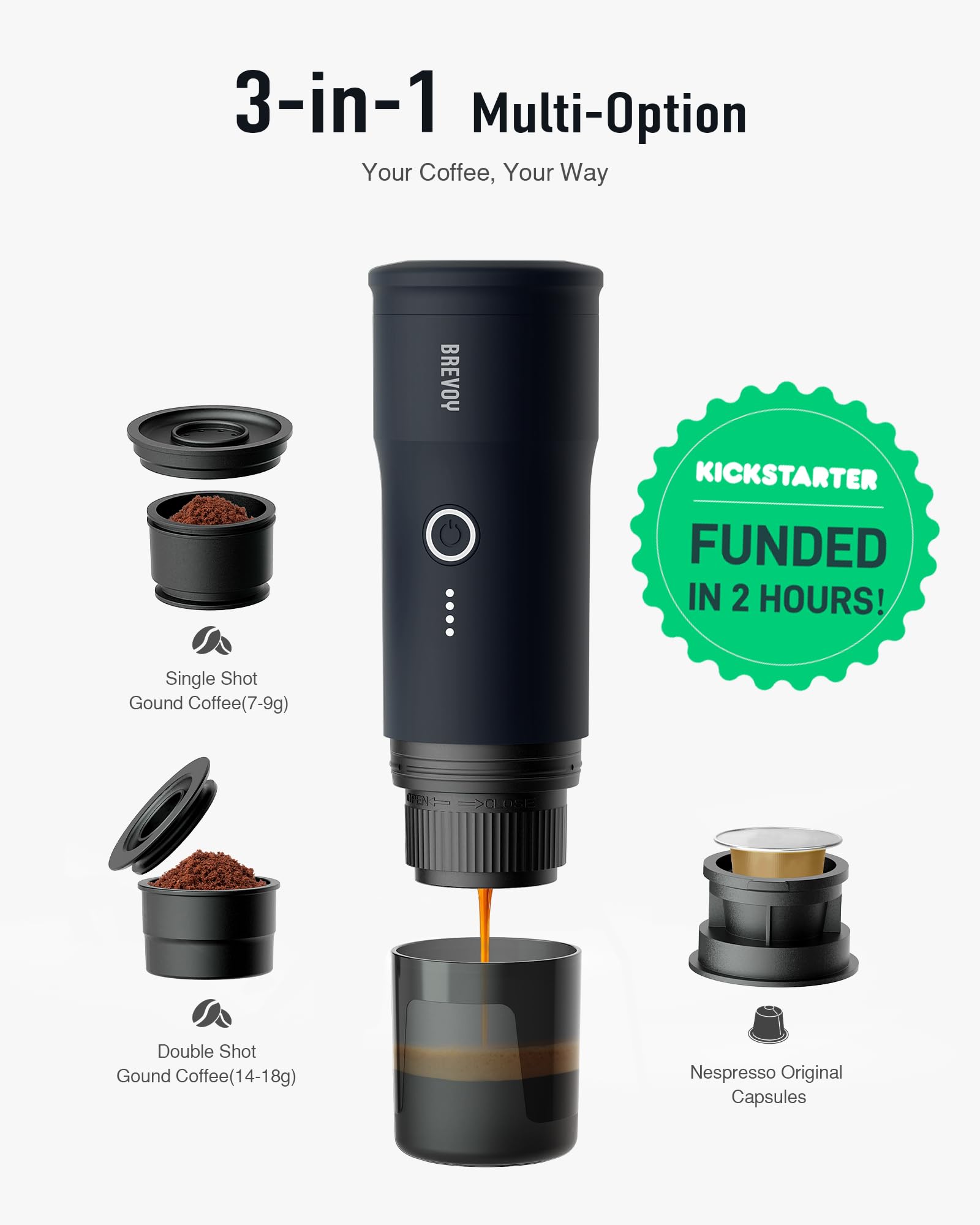 Portable Electric Espresso Maker - 20 Bar Pressure Mini Coffee Machine for Ground Coffee & Capsules, Self-Heating 12V Car Travel Coffee Maker with 9000mAh Rechargeable Battery - Perfect for Camping, RV, Hiking, Office & Home Use