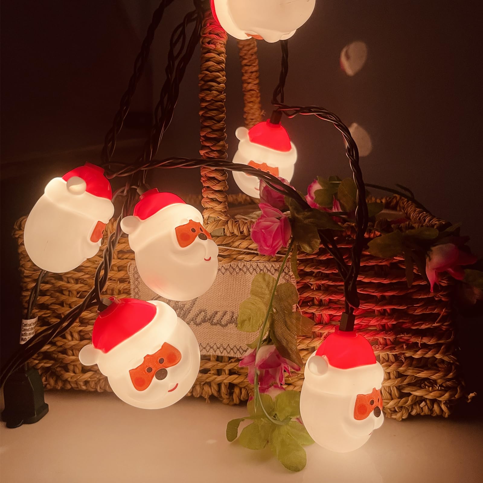 SUNSGNE 8.5FT Christmas Santa Claus String Lights - 10 Cute Cartoon Santa Head LED Lights with Green Wire, Connectable Indoor Holiday Decor for Home, Party, Xmas Tree, Fireplace & Window Decoration