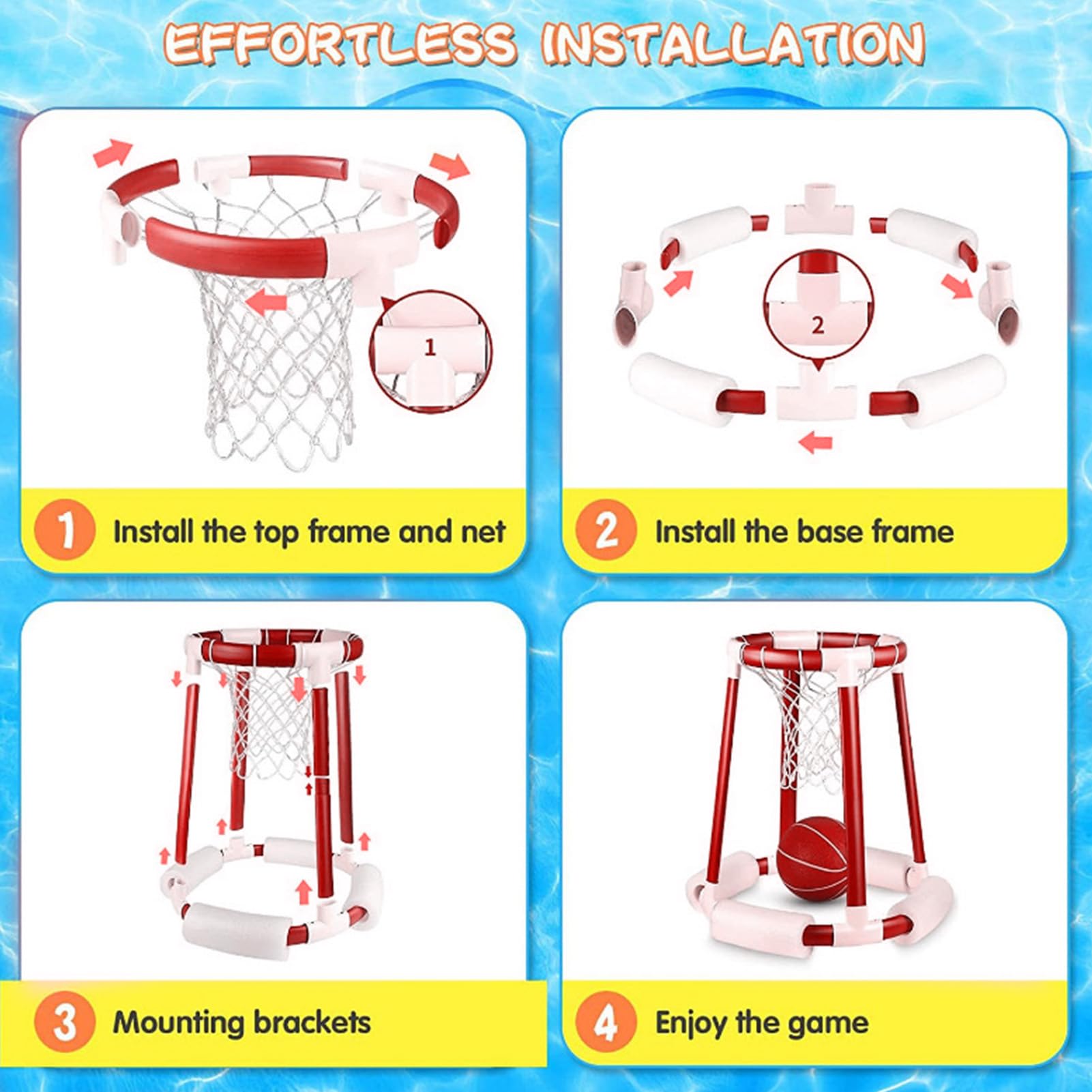 Floating Pool Basketball Hoop - Kids Water Basketball Game Set with 2 Balls & Air Pump - Fun Outdoor Summer Pool Toy for Kids and Adults - Perfect for Backyard, Beach, and Swimming Pool Parties