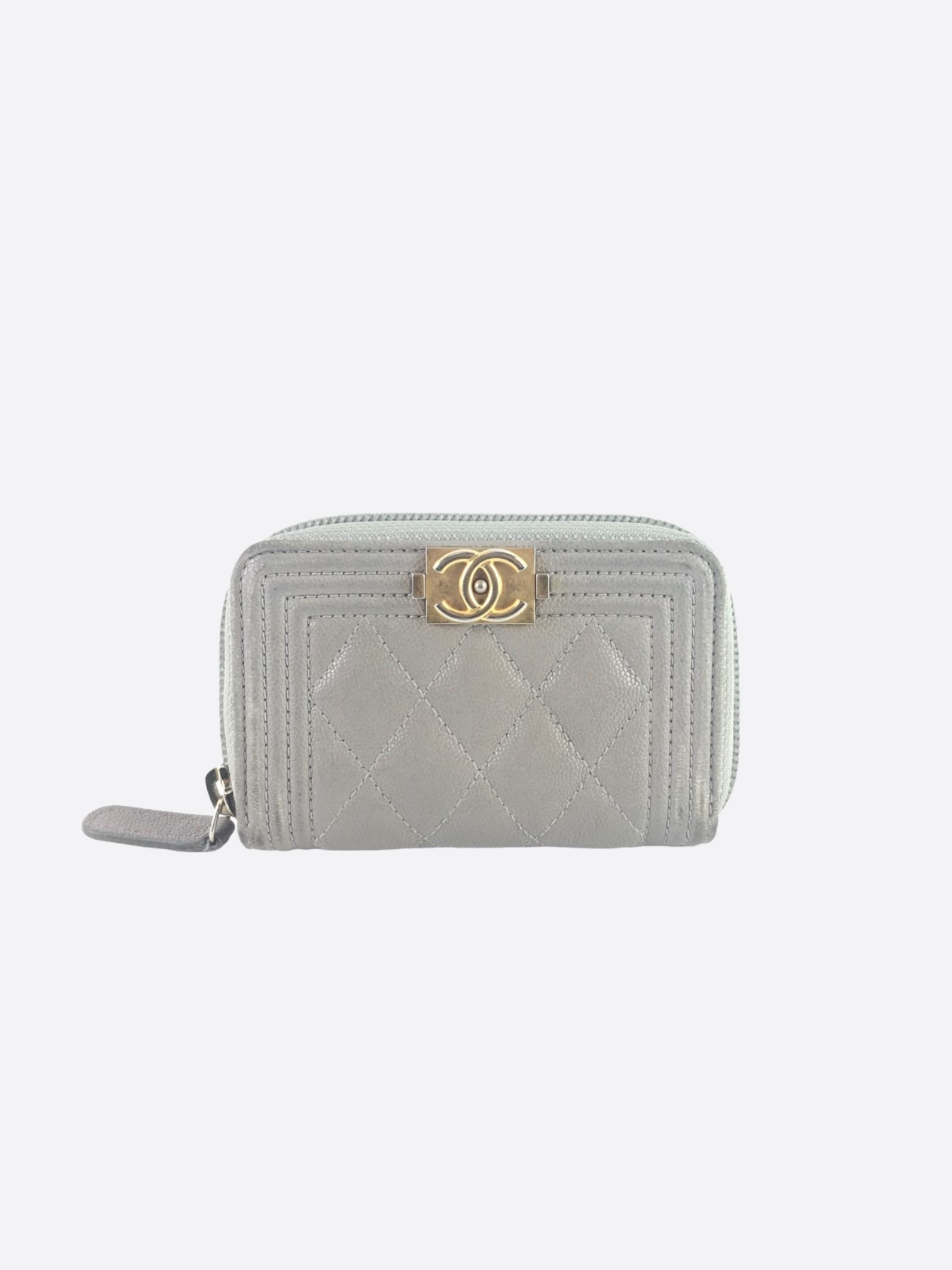 Chanel Grey Caviar Leather Boy Zip Around Coin Purse | Luxury Designer Wallet for Women | Perfect for Everyday Use & Special Occasions