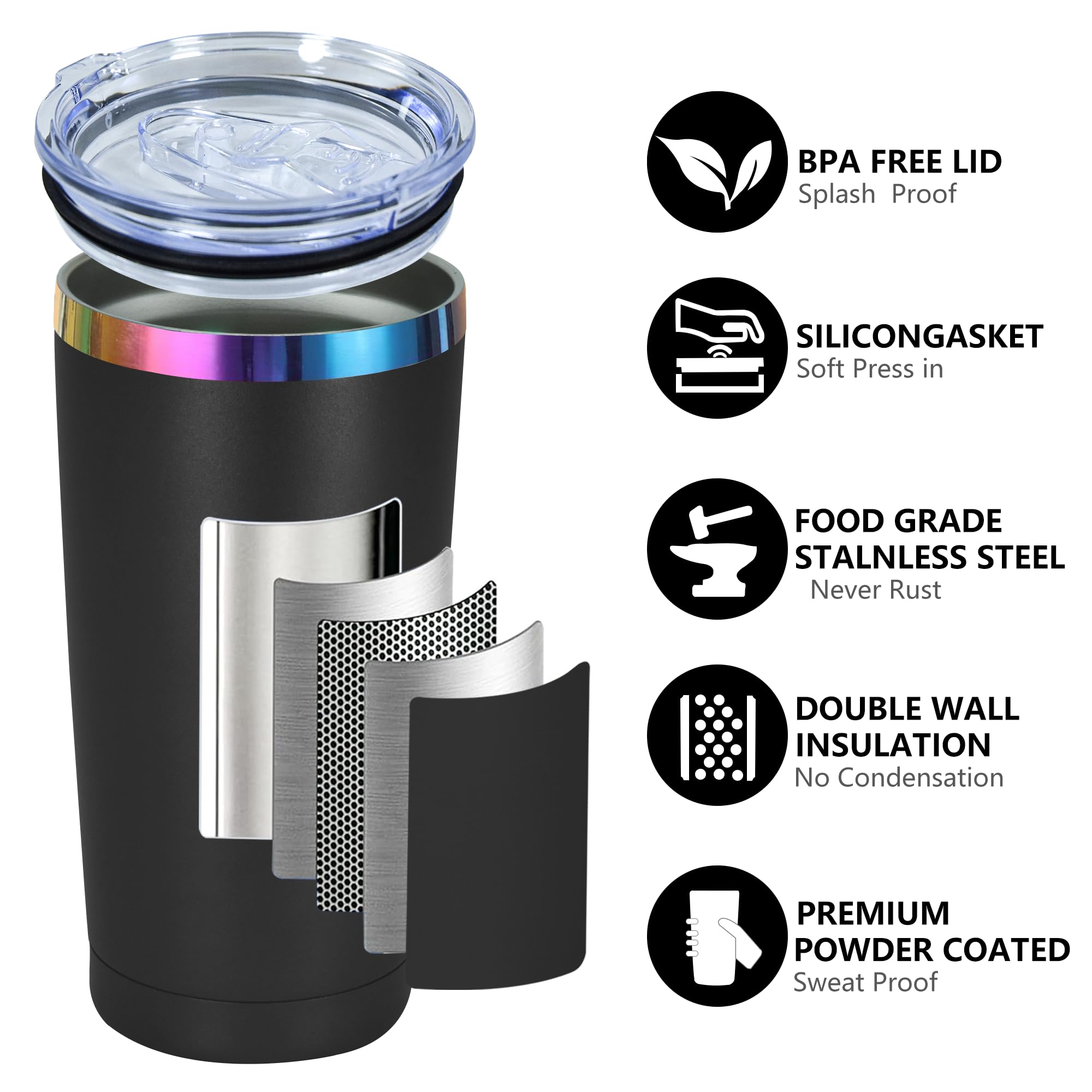 20oz Stainless Steel Vacuum Insulated Tumbler with Lid & Straw - Double Wall Insulated Coffee Cup for Hot & Cold Drinks - Leakproof Travel Mug for Office, Gym, Camping & Outdoor Activities