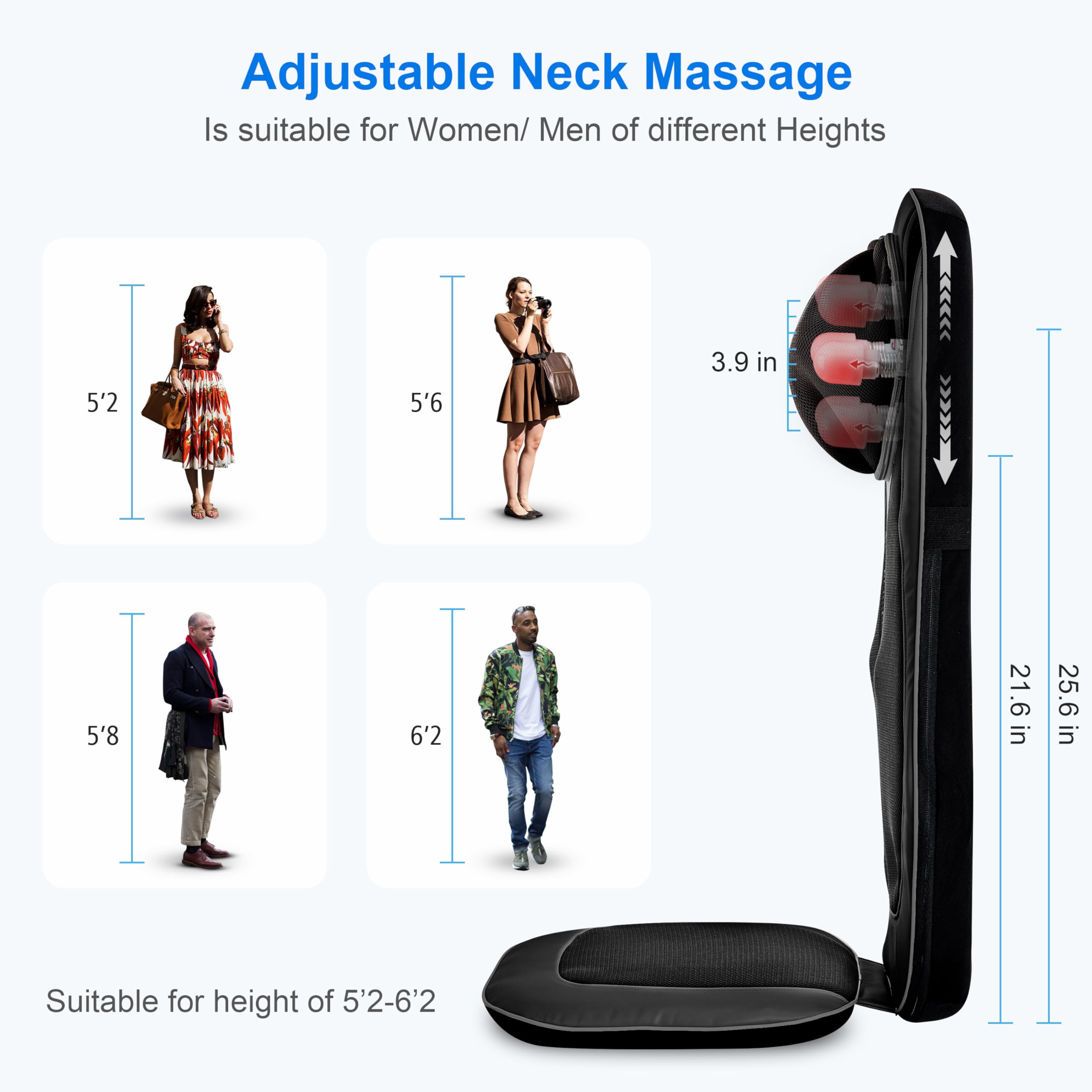 CooCoCo Shiatsu Neck & Back Massager with Heat - Adjustable Kneading Massage Chair Pad for Full Body Relaxation - Perfect Gift for Men & Women - Ideal for Office, Home & Car Use to Relieve Muscle Pain & Stress
