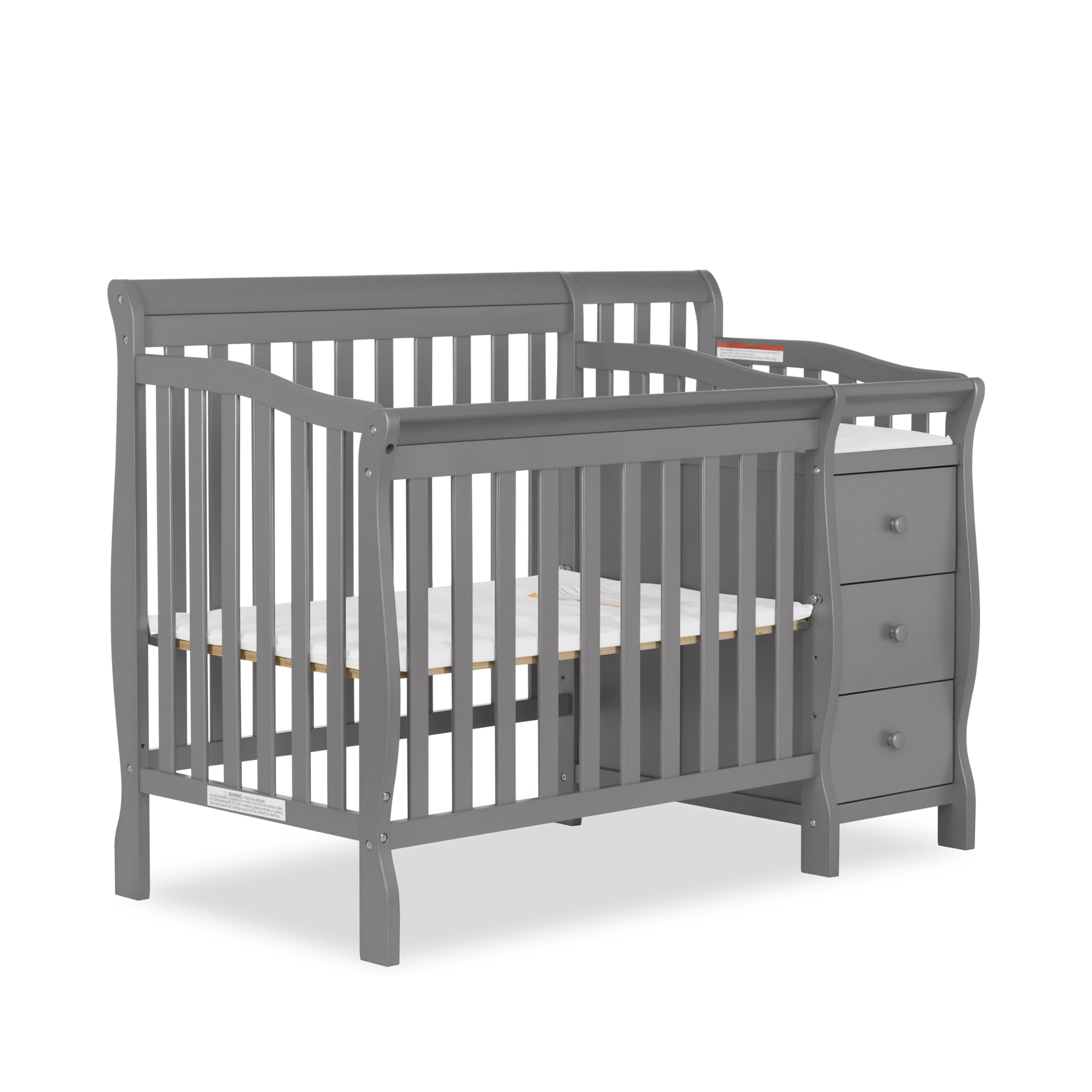 **Dream On Me Jayden 4-in-1 Convertible Mini Crib & Changer – Storm Grey, GREENGUARD Gold Certified, Non-Toxic New Zealand Pinewood, 1
