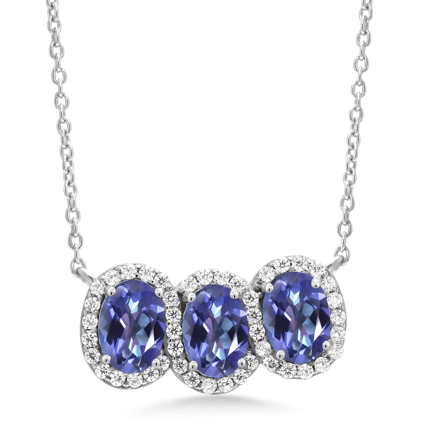 2.85 Ct Oval Blue Mystic Topaz Sterling Silver Necklace - 18