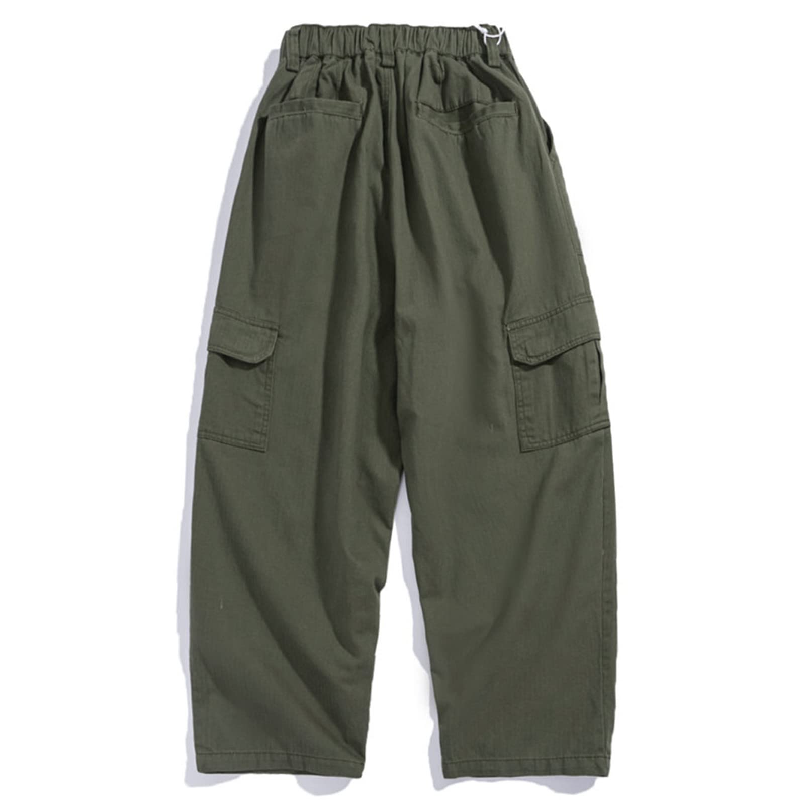Men's Casual Drawstring Cargo Pants - Relaxed Fit Elastic Waist Multi-Pocket Loose Open Bottom Trousers for Outdoor Hiking, Work & Streetwear Fashion