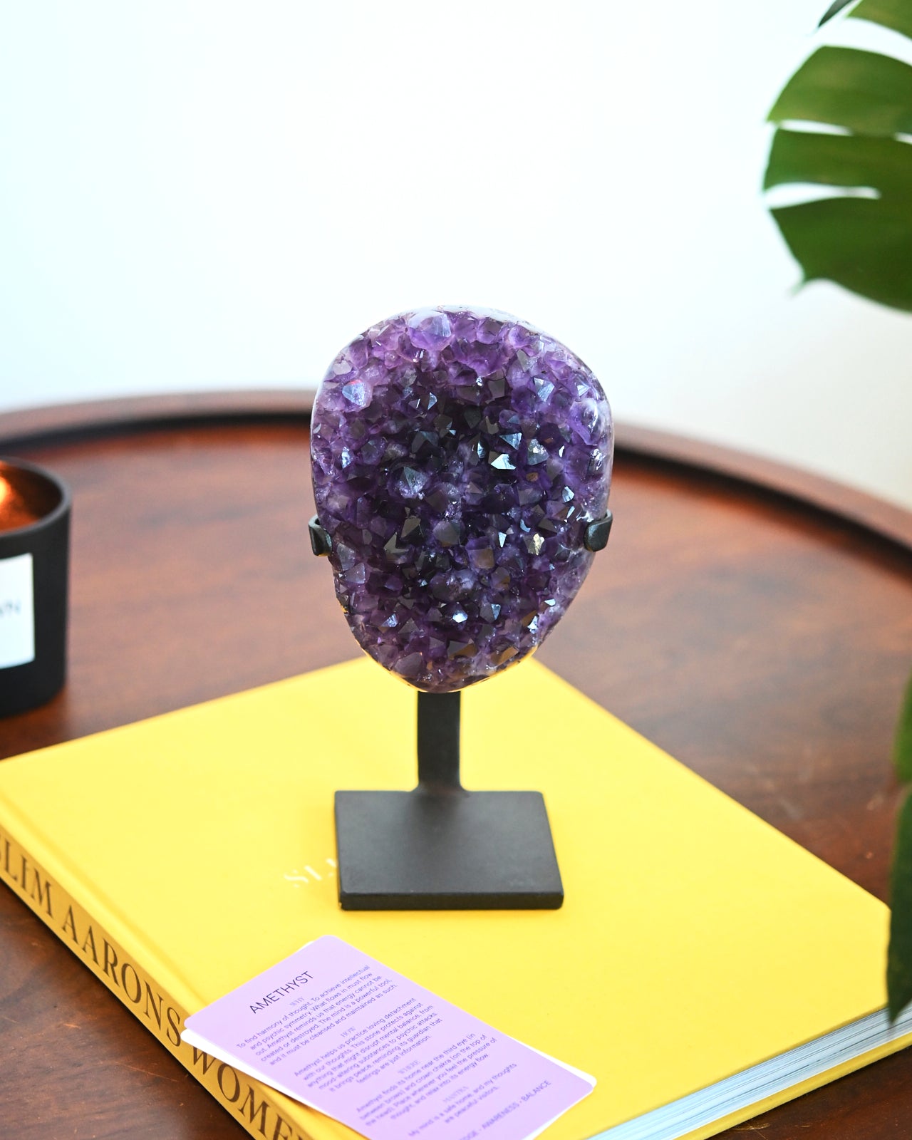 Natural Amethyst Crystal Geode on Wooden Stand - 3.9lbs Healing Stone for Home Decor, Meditation & Spiritual Gifts
