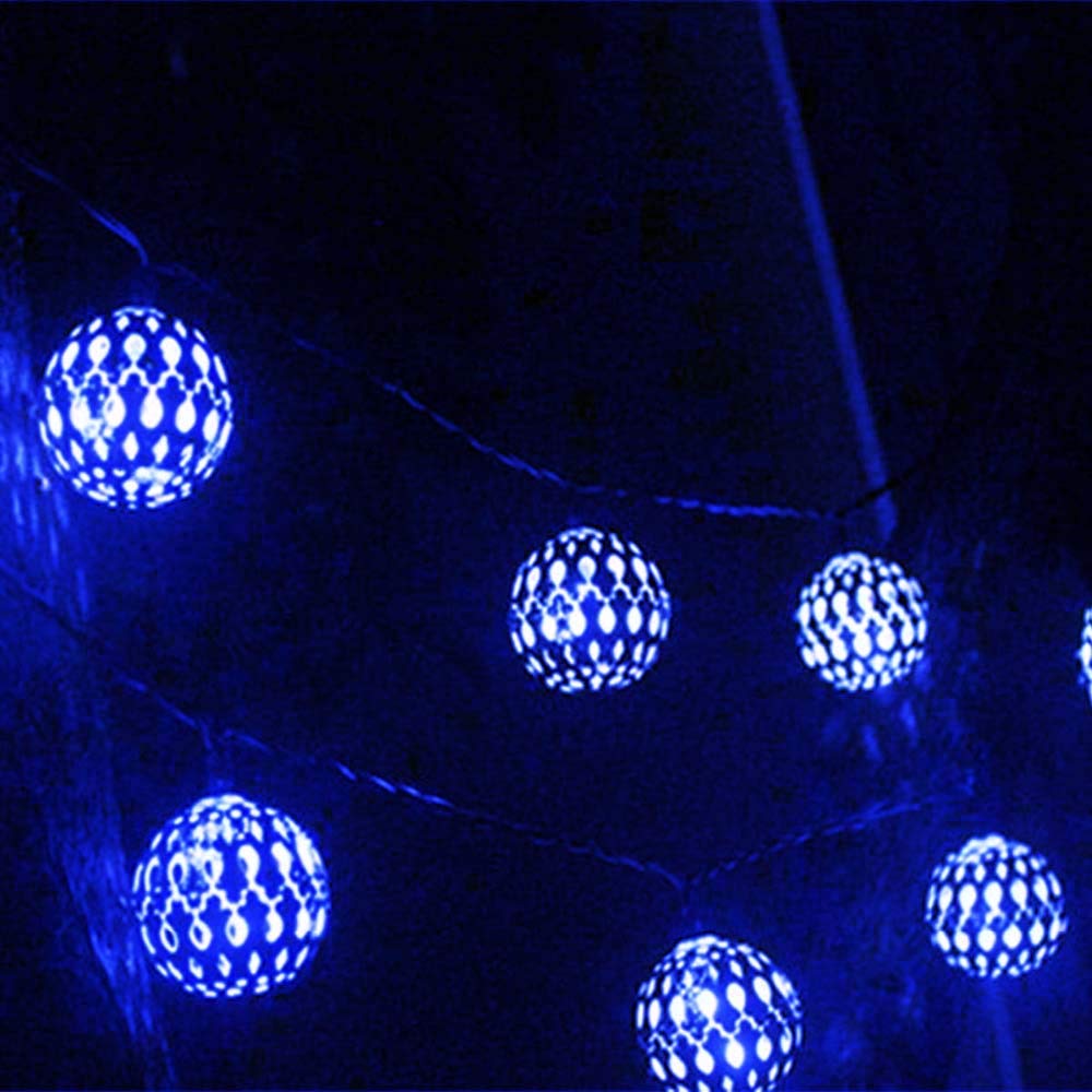 Solar Powered LED String Lights - 15.7FT/4.8M 20-LED Geometric Moroccan Orb Lights for Indoor & Outdoor Decor - Perfect for Garden, Lawn, Party, Christmas Tree, Wedding & Home Ambiance (Blue)