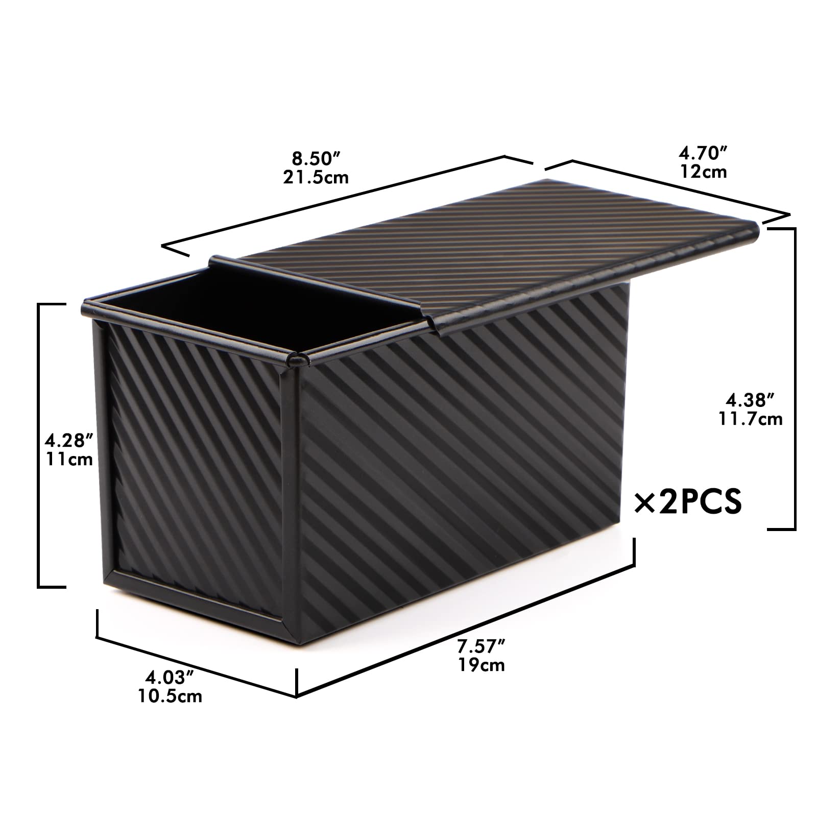Beasea 2-Pack Pullman Loaf Pan with Lid - 1 lb Non-Stick Carbon Steel Bread Baking Pan for Homemade Bread, Perfect for Sandwich Loaves, Artisan Bread & Toast - Ideal for Home Bakers & Commercial Kitchens