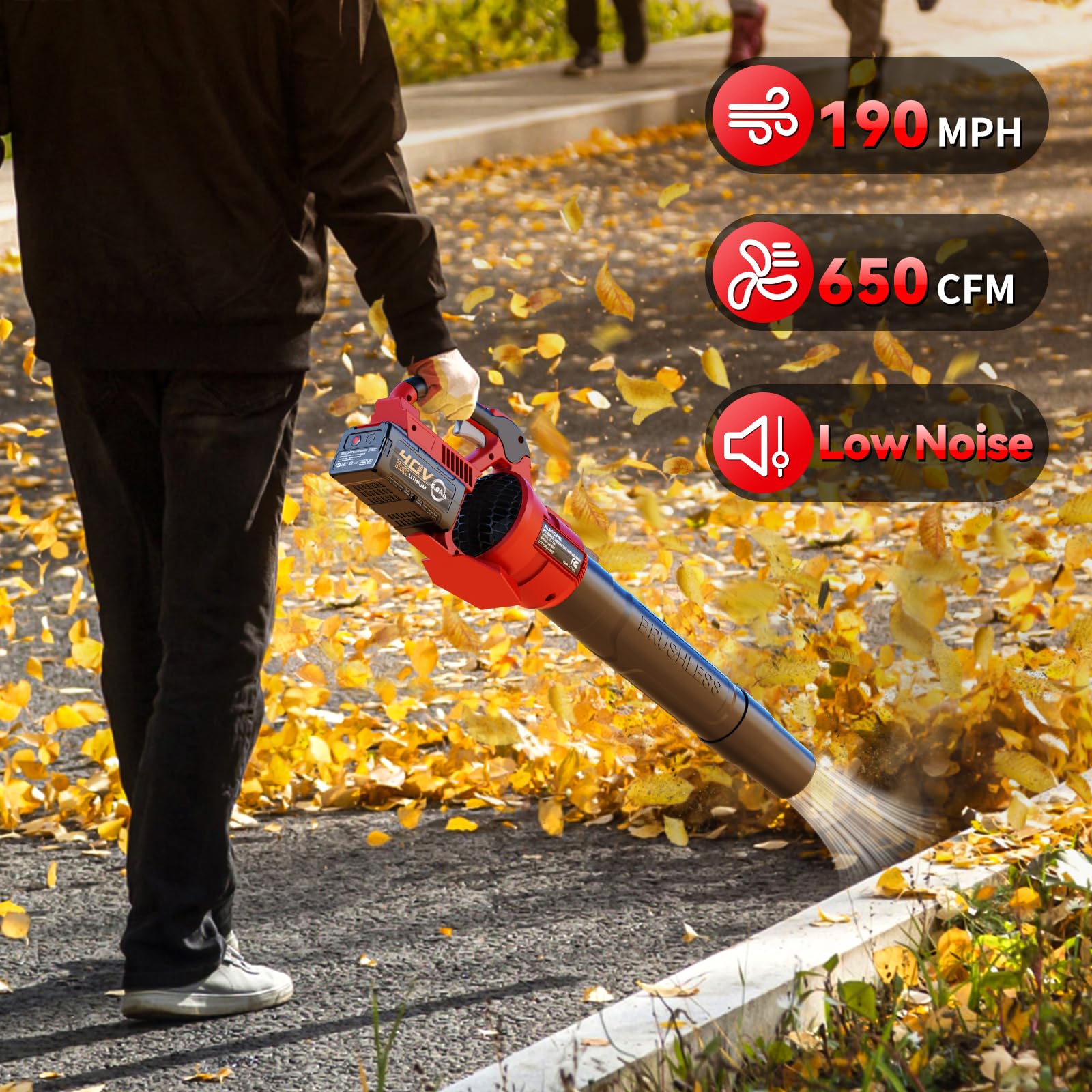 Somorei 40V Cordless Leaf Blower - 650 CFM 190 MPH Battery Powered Blower with 5.0Ah Battery & Fast Charger - Lightweight Brushless Yard Blower for Lawn, Garden, Patio, Driveway & Outdoor Cleaning