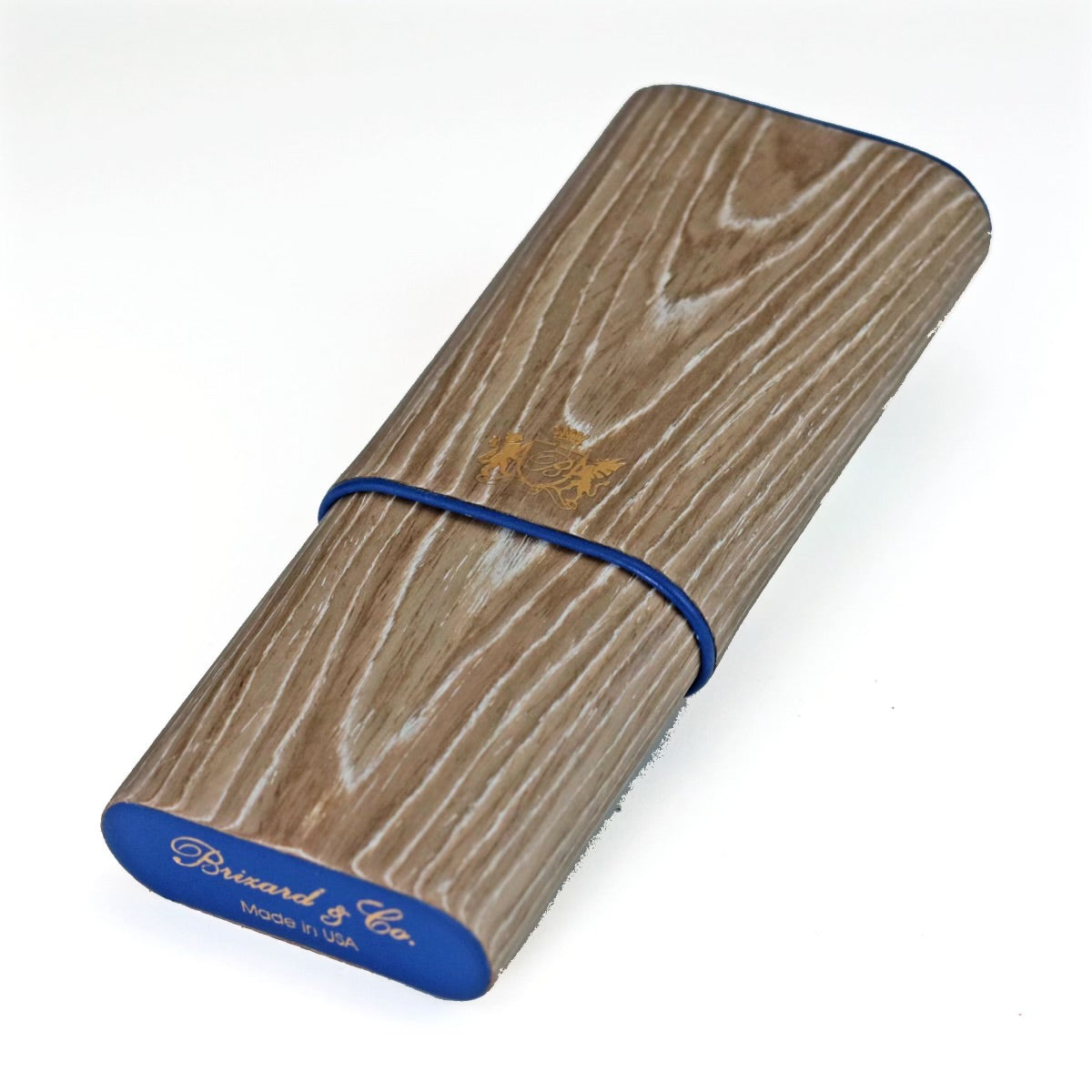 Brizard & Co Showband 3 Cigar Case - Premium Bleached Oak & Royal Blue Design - Perfect for Travel, Gifts, and Cigar Storage