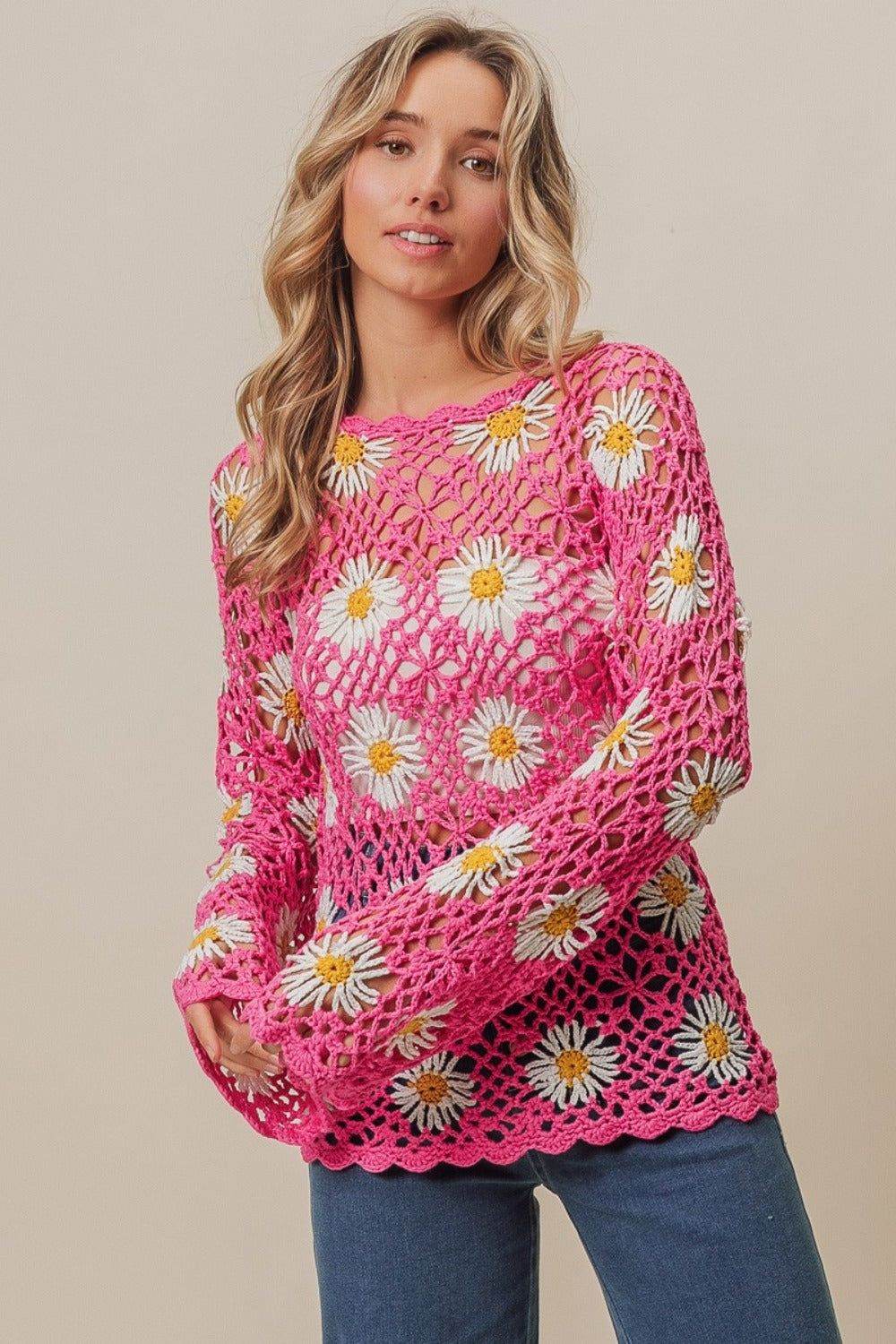 BiBi Floral Crochet Net Lace Cover Up - Elegant Beach Dress, Boho Chic Swimwear Cover, Summer Festival Outfit - Perfect for Beach Vacations, Pool Parties & Music Festivals