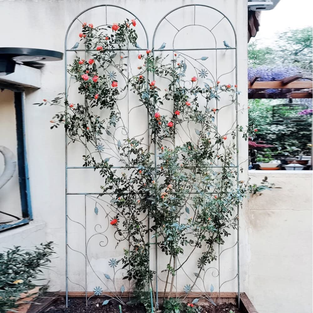Premium 2-Pack Green Metal Garden Trellises - 210cm Tall Rustic Plant Climbing Support for Roses, Flowers & Vines | Durable Wall Mount & In-Ground Plant Stand for Outdoor Decor, Patio & Backyard Landscaping