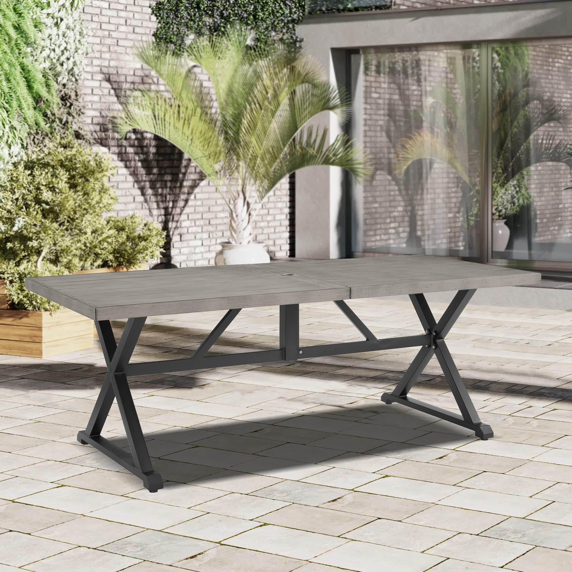 Ulax Outdoor Patio Dining Table - 82 Inch Rectangular Weather-Resistant Table with Wood-Like Finish for Garden, Porch, Backyard | Perfect for Outdoor Entertaining, Family Gatherings & Summer BBQs
