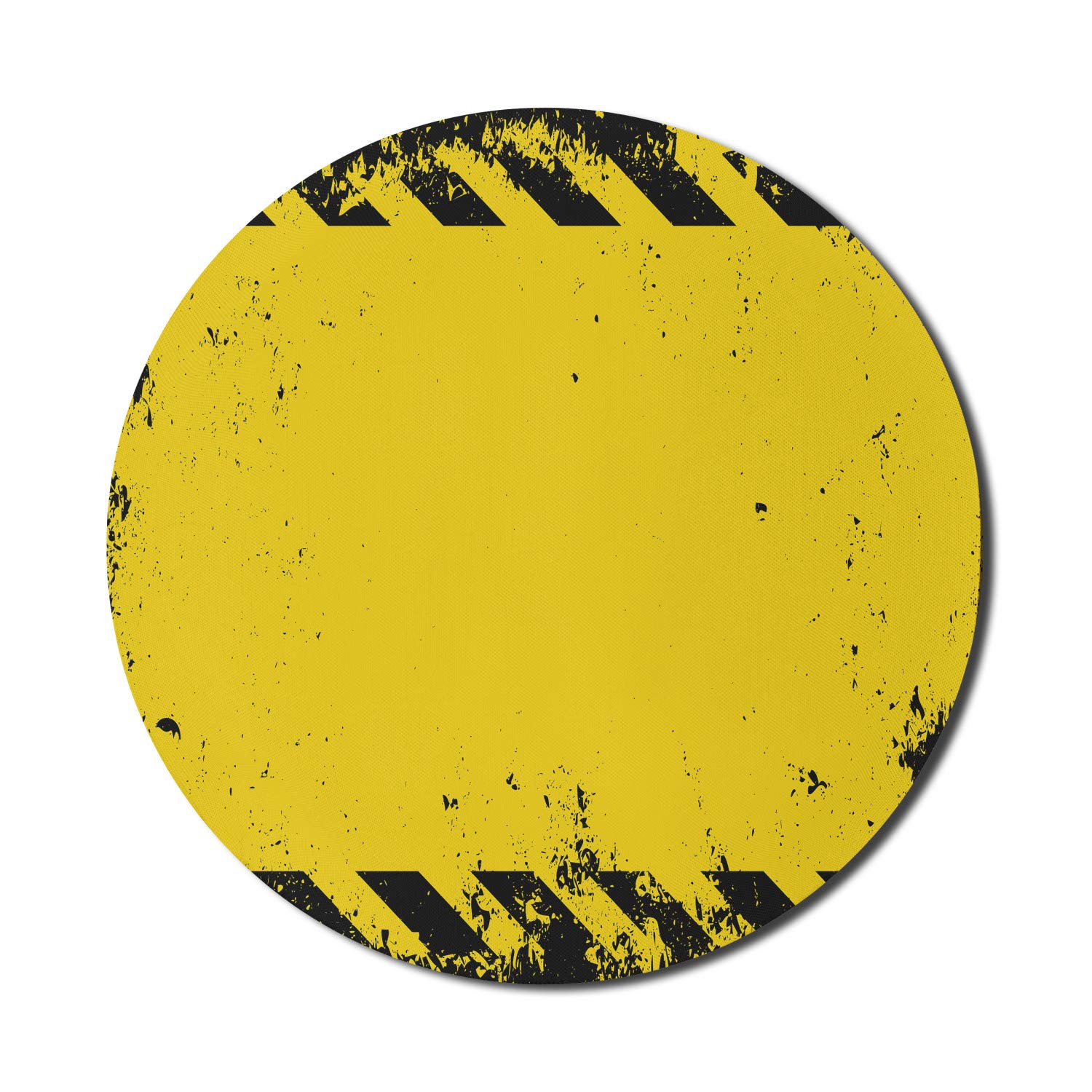 Ambesonne Vintage Yellow & Black Round Mouse Pad - Non-Slip Thick Rubber Gaming Mousepad with Hazard Theme Caution Tape Design - 8 Inch Computer Desk Accessory for Office, Gaming & Home Use