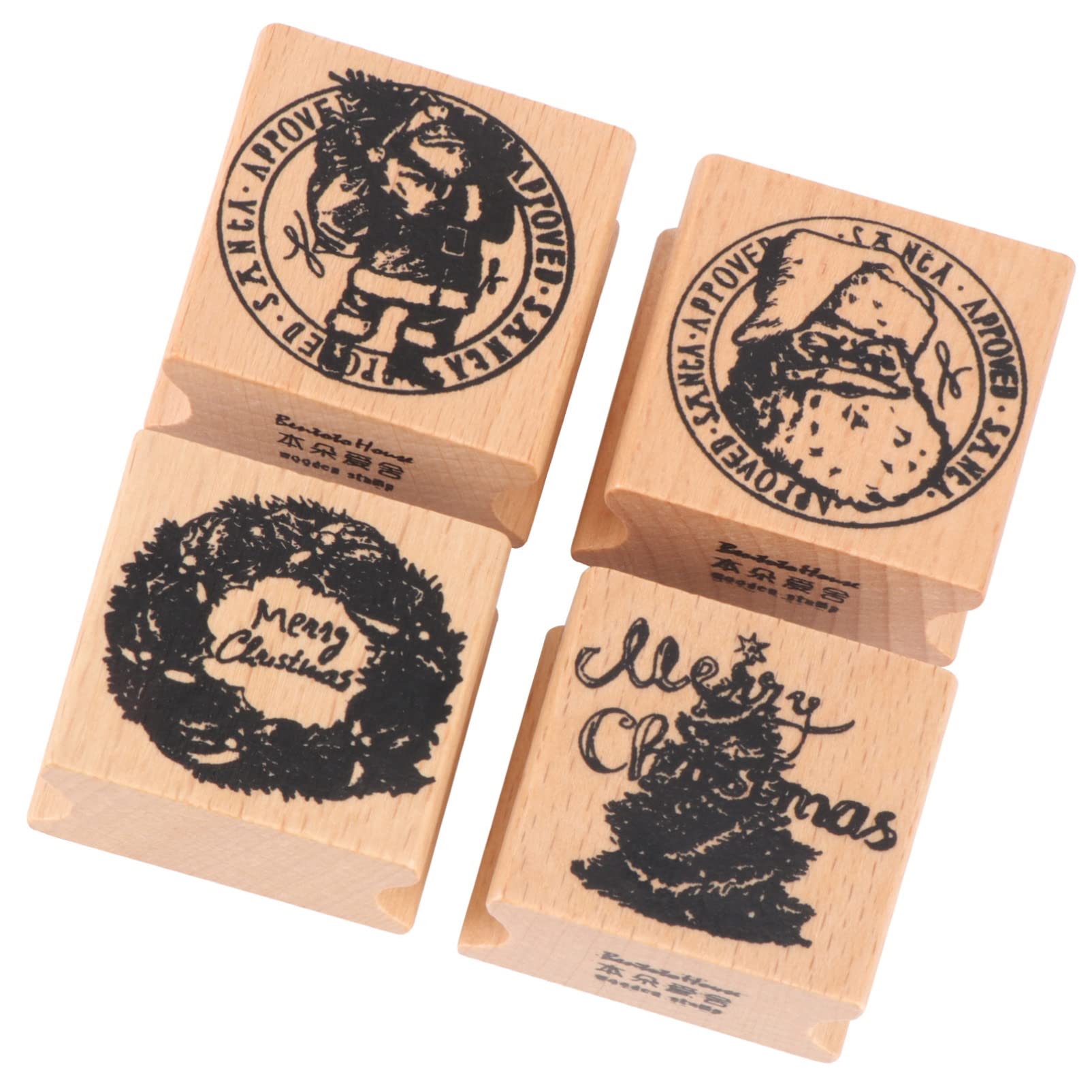 PRETYZOOM 4-Piece Christmas Wooden Stamp Set - Santa Claus, Garland & Tree Stamps for DIY Cards, Scrapbooking, Gift Wrapping & Holiday Crafts | Perfect for Christmas Decorations, Party Invitations & Handmade Greeting Cards