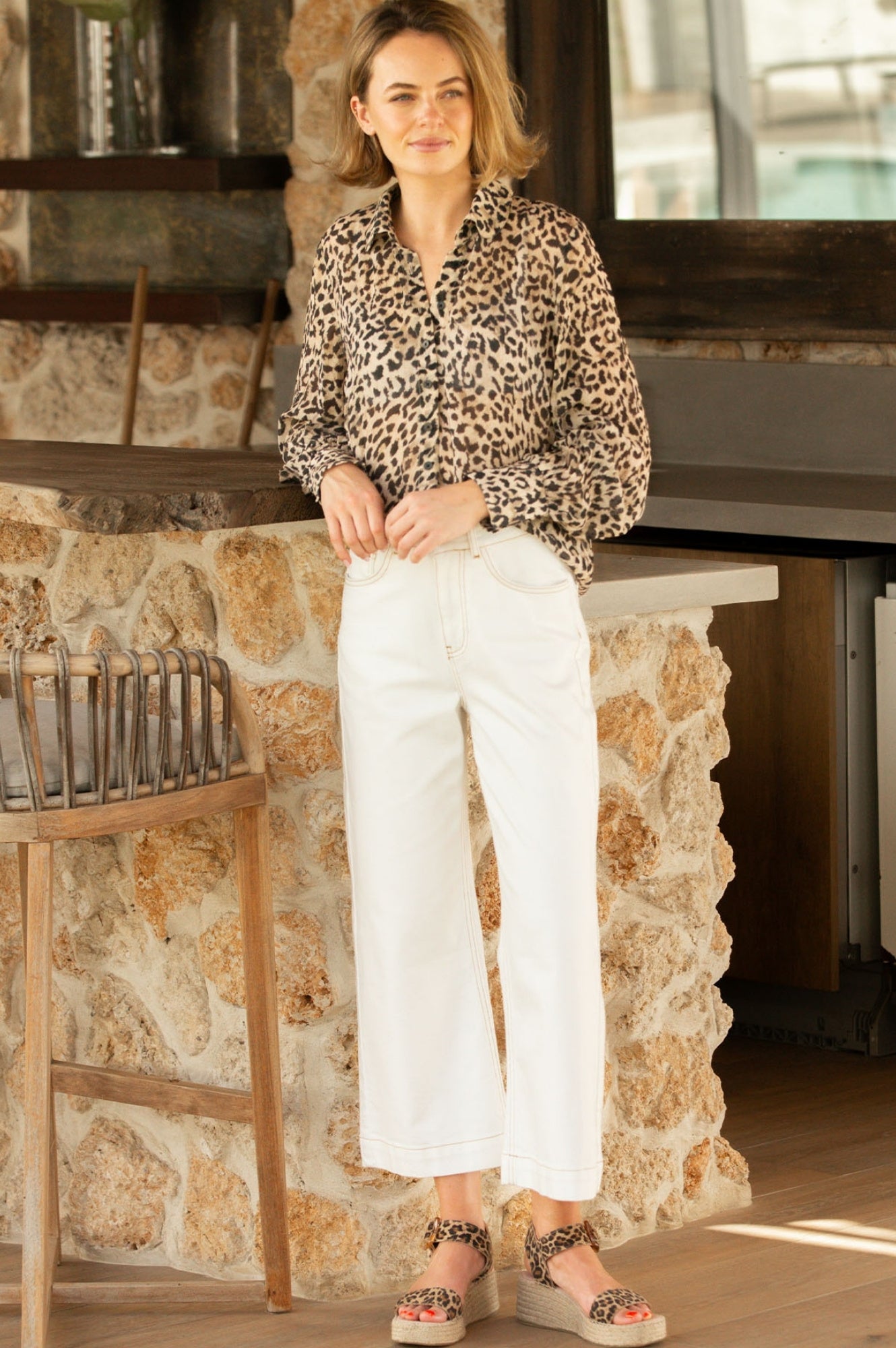 Ffion Women's Leopard Print Blouse - Stylish Animal Print Top for Casual Wear & Office Outfits
