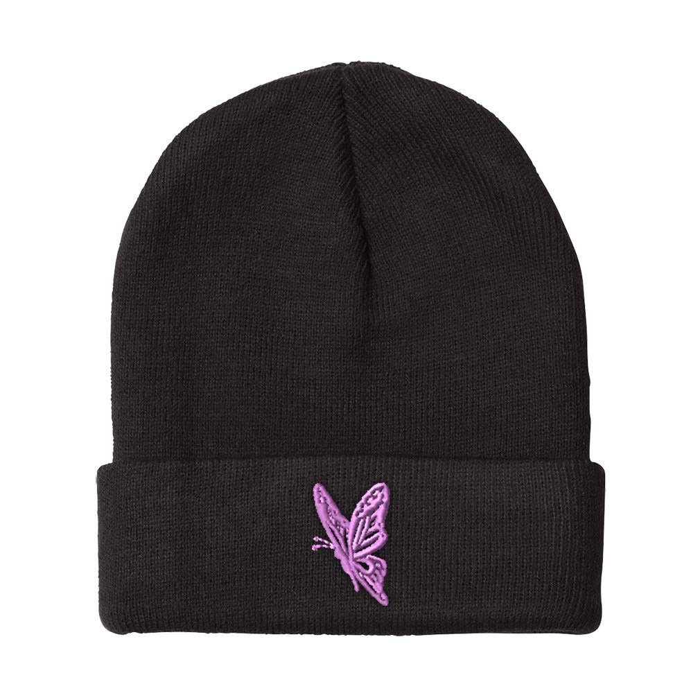 Custom Embroidered Pink Butterfly Beanie for Men & Women - Acrylic Skull Cap Winter Hat (One Size) - Perfect for Cold Weather, Outdoor Activities & Fashion Accessories