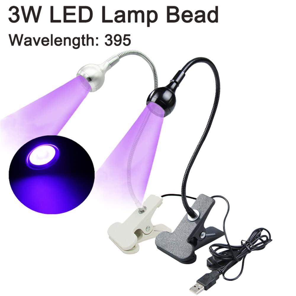 3W LED UV Ultraviolet Phone Glue Curing Lamp - Portable UV Nail Lamp for Gel Nails & Mobile Repair - Flexible Clamp Desk Light with Plug & Play (Black) - Perfect for DIY Nail Art & Phone Screen Repair at Home or Salon