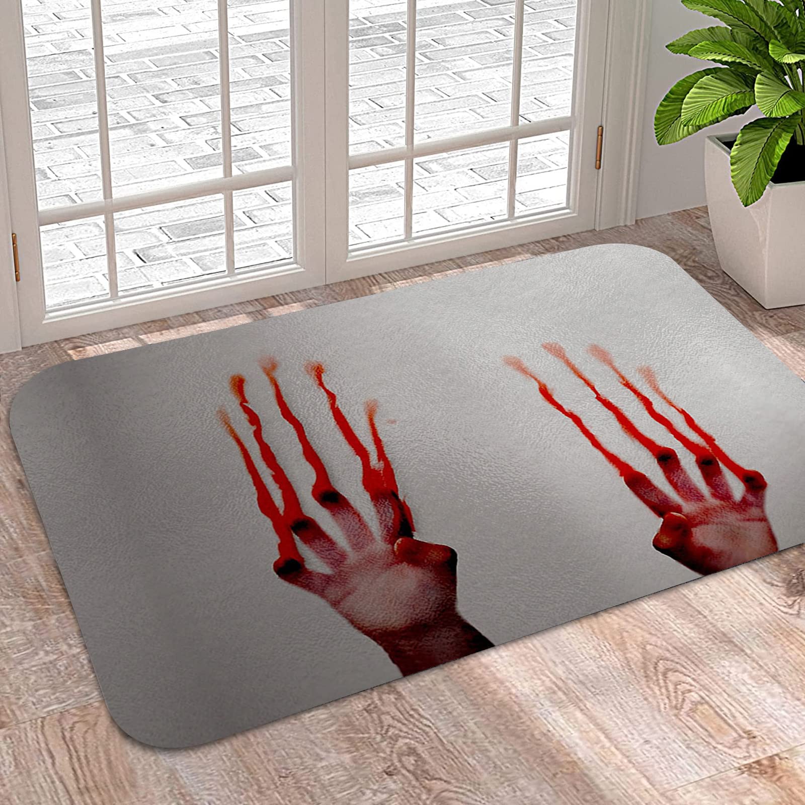 Absorbent Indoor Door Mat - Scary Halloween Bath Rug with Bloody 'Help' Print, Soft Entrance Floor Mat for Kitchen, Entryway, Front Doors - Perfect for Halloween Decor & Spooky Home Entrance