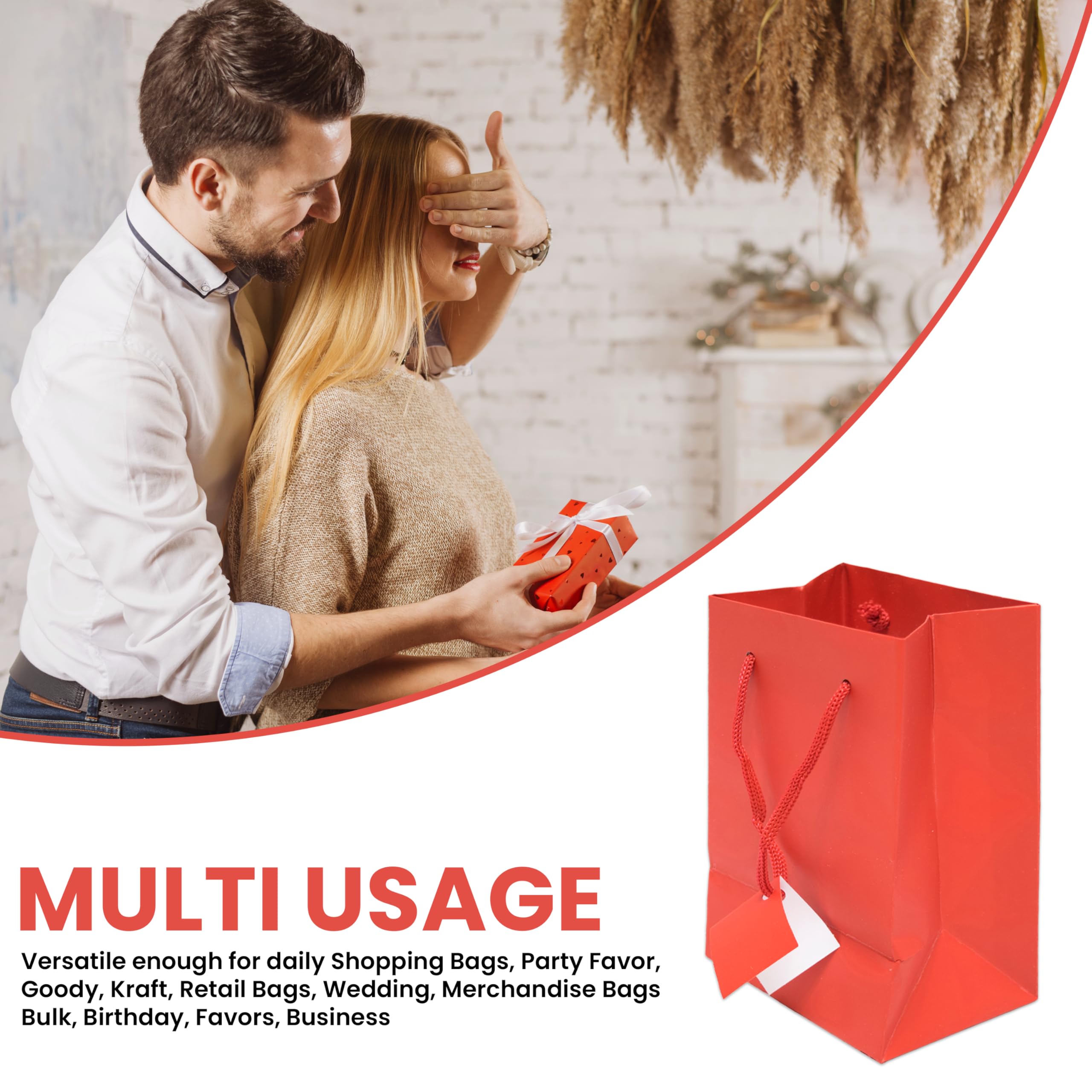 10 Pack Small Red Gift Bags with Handles 4.75x3.25x6.75 Inches - Bulk Paper Party Favor Bags for Birthday, Wedding, Business & Shopping - Euro Tote Grocery Bags for Retail Stores, Gift Wrapping & Personal Use