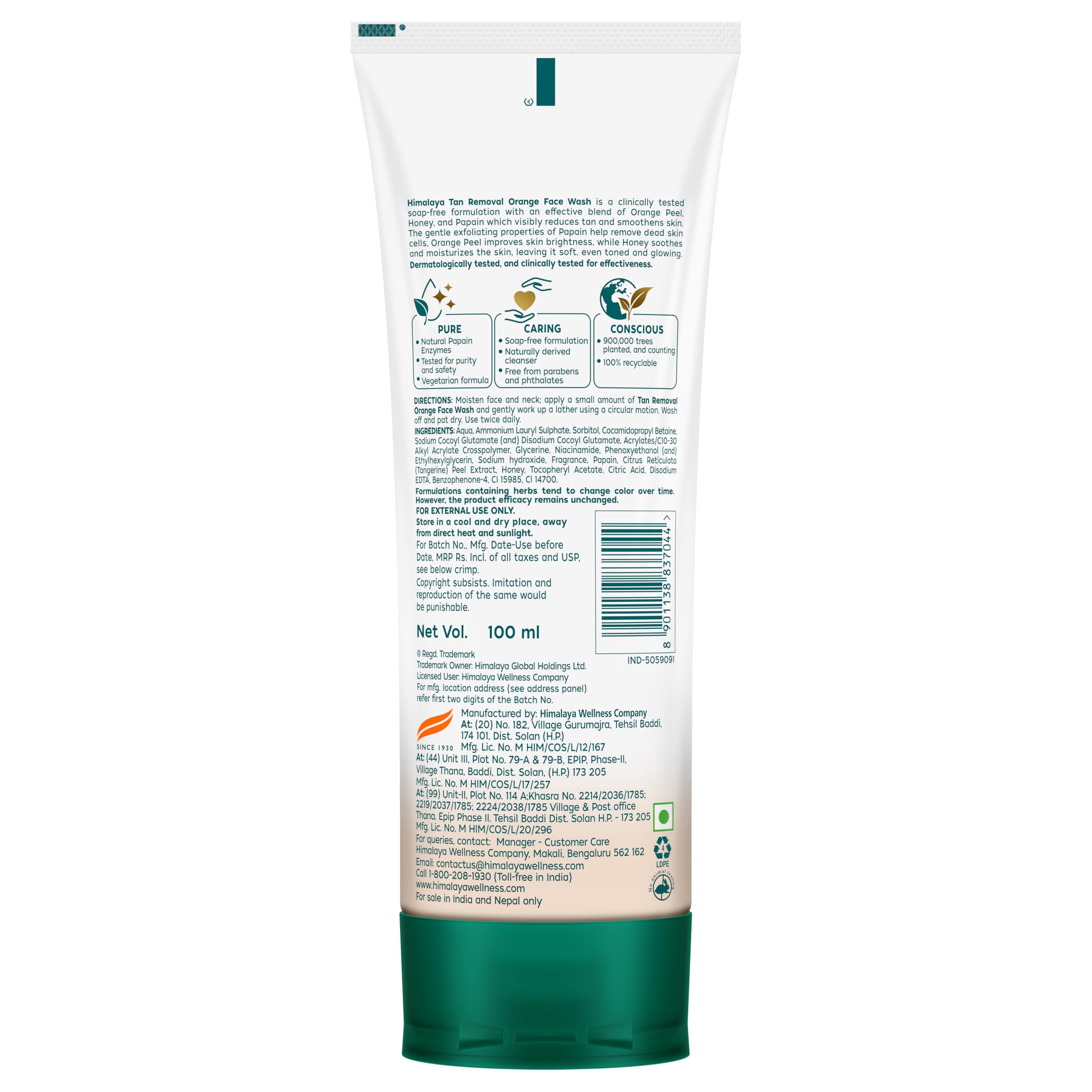 Himalaya Tan Removal Orange Face Wash for Brightening & Glowing Skin - 100ml | Gentle Exfoliating Cleanser for Daily Use, Travel-Friendly Size