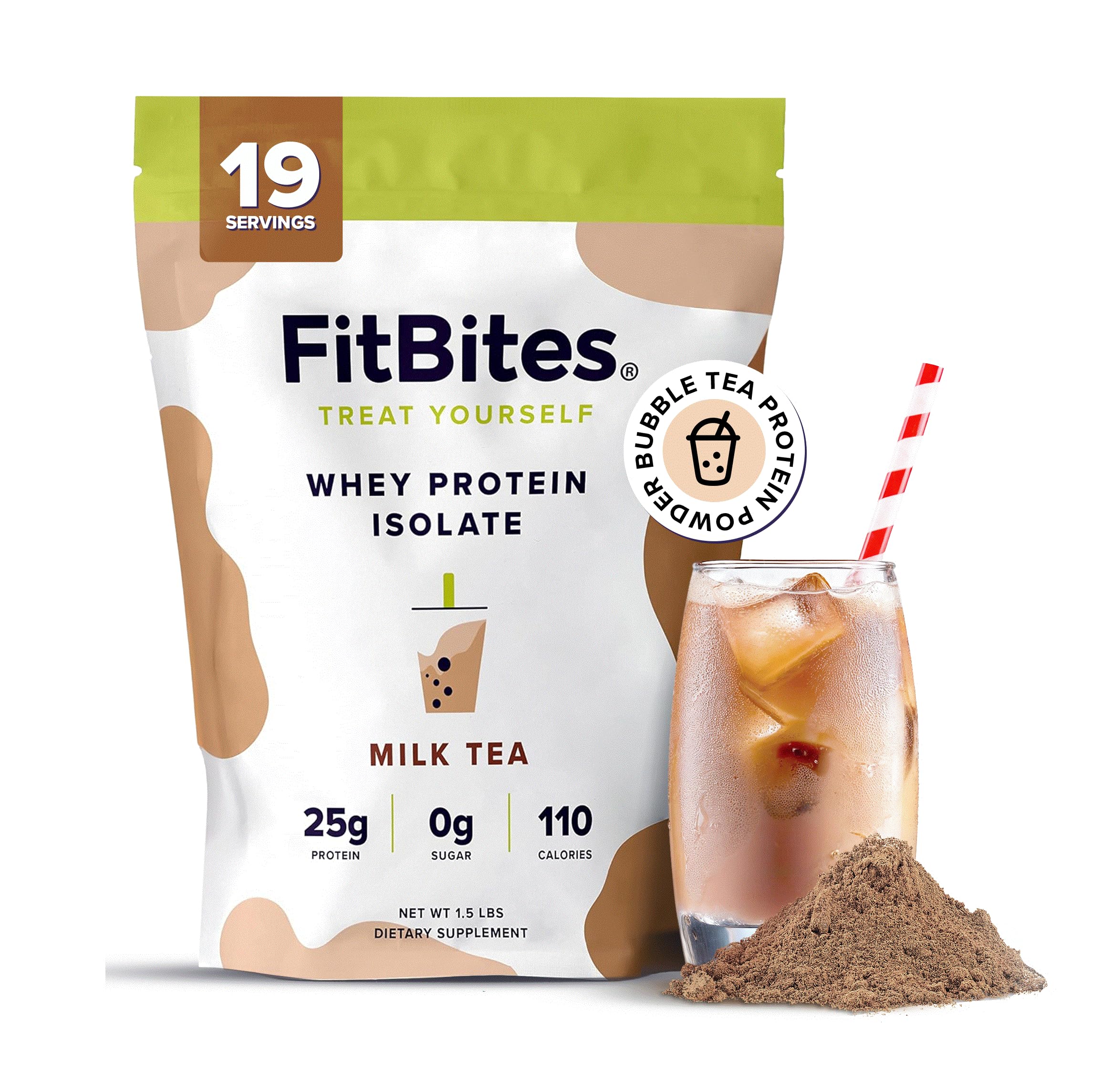 Boba Tea Protein Powder - 100% Whey Protein Isolate (Milk Tea Flavor) | Sugar Free, Gluten Free, Lactose Free & Soy Free Supplement | Natural Energy Coffee Alternative with 5.9g BCAAs | Perfect for Post-Workout Recovery, Healthy Breakfast Smoothies & Weight Management