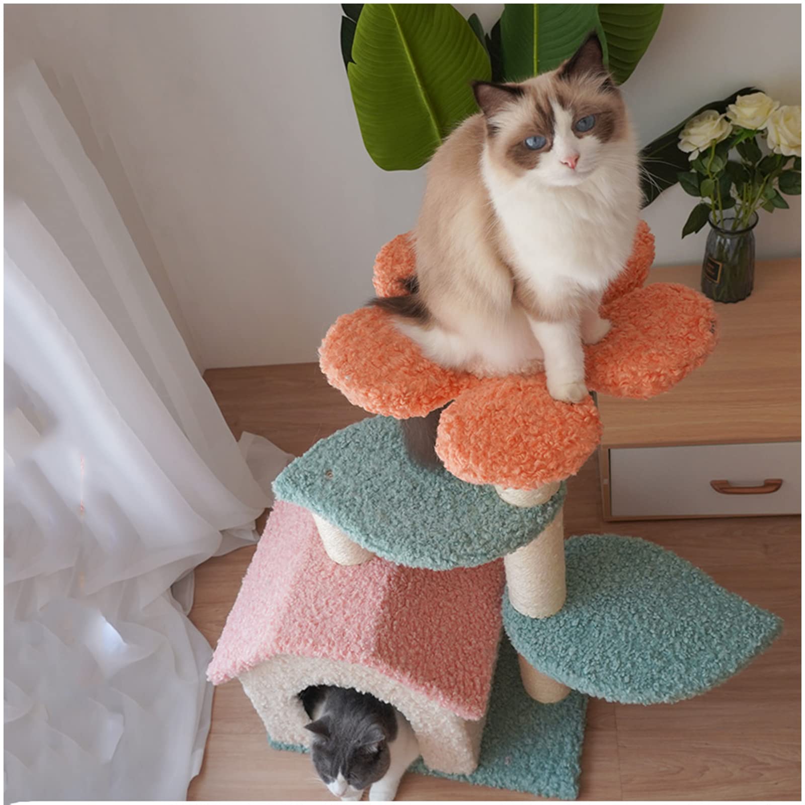 LFFH Flower Shaped Cat Tower - Double Layer Cat Condo with Sisal Scratching Post, Climbing Frame & Cozy Cat House for Kittens & Adult Cats | Perfect for Indoor Play, Exercise & Relaxation in Living Room or Bedroom