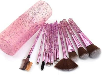Premium 12-Piece VNZ Makeup Brush Set with Transparent Handle - Foundation, Powder & Blending Brushes (Shiny Purple) - Perfect for Professional Makeup Artists & Beauty Enthusiasts
