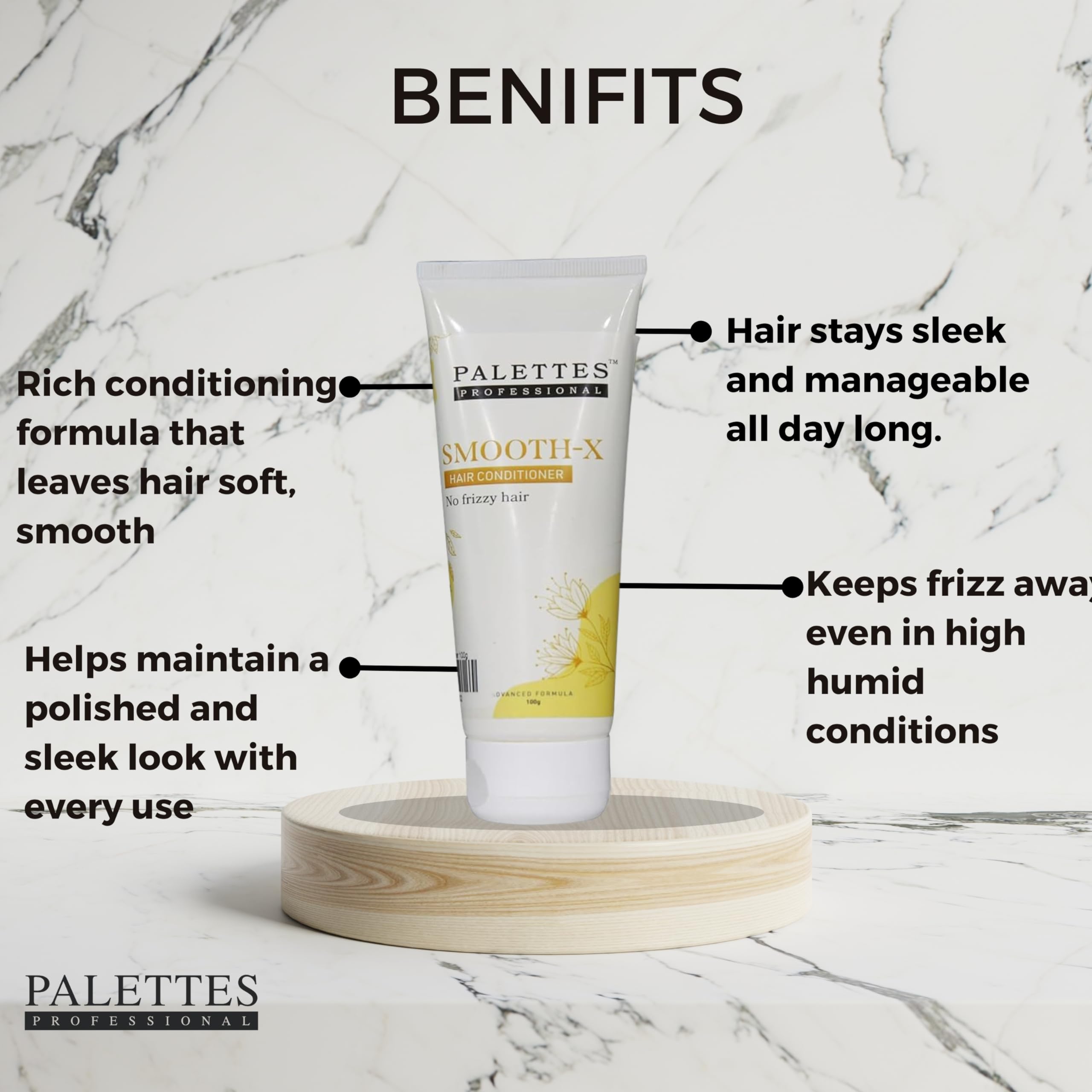 Palettes Professional Smooth-X Conditioner for Men & Women (100G) - Intense Repair & Deep Conditioning for Dry, Damaged, Frizzy Hair | Salon-Quality Hair Care for Smooth, Healthy Locks at Home
