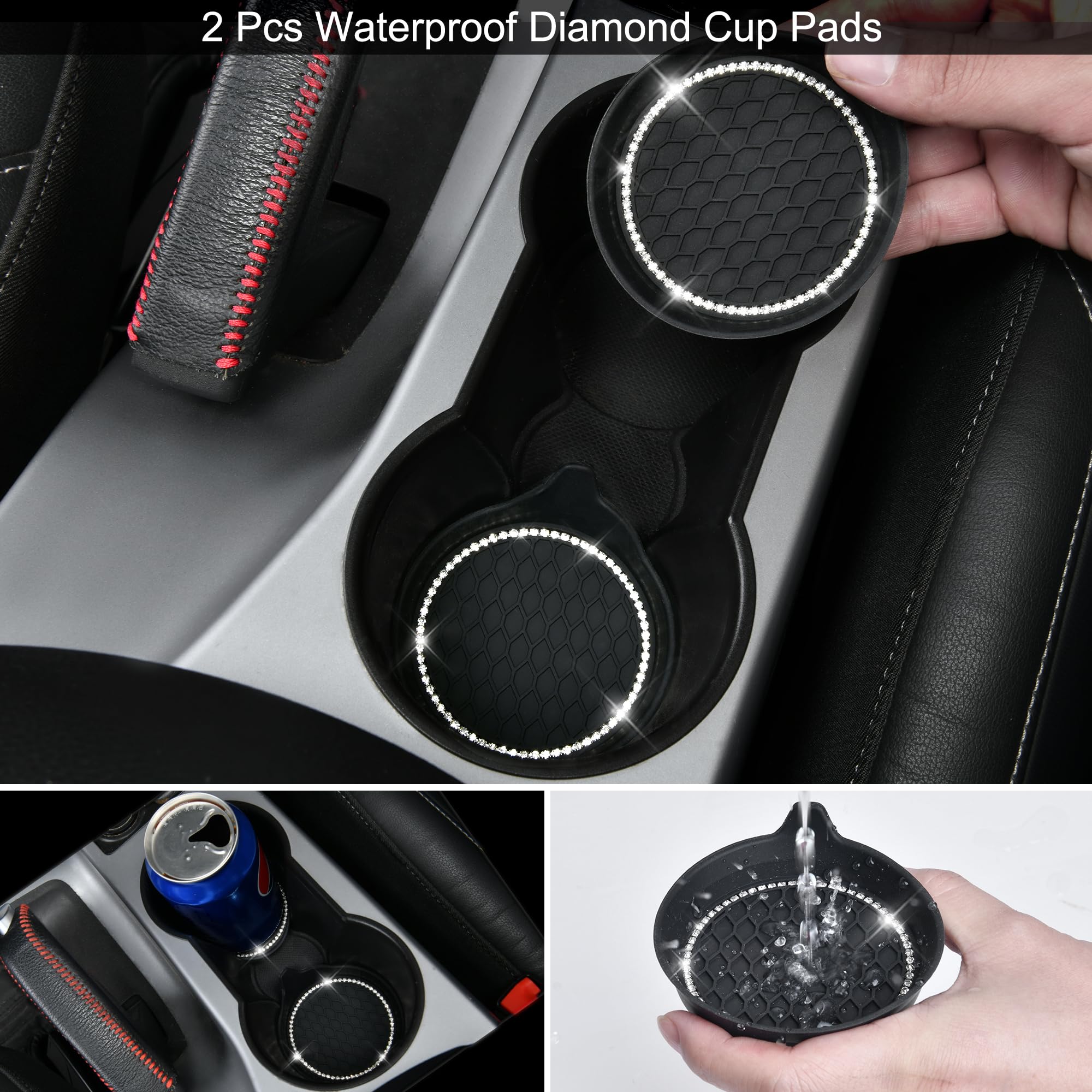 34 PCS Bling Car Accessories Set for Women - Leather Seat Covers, 15