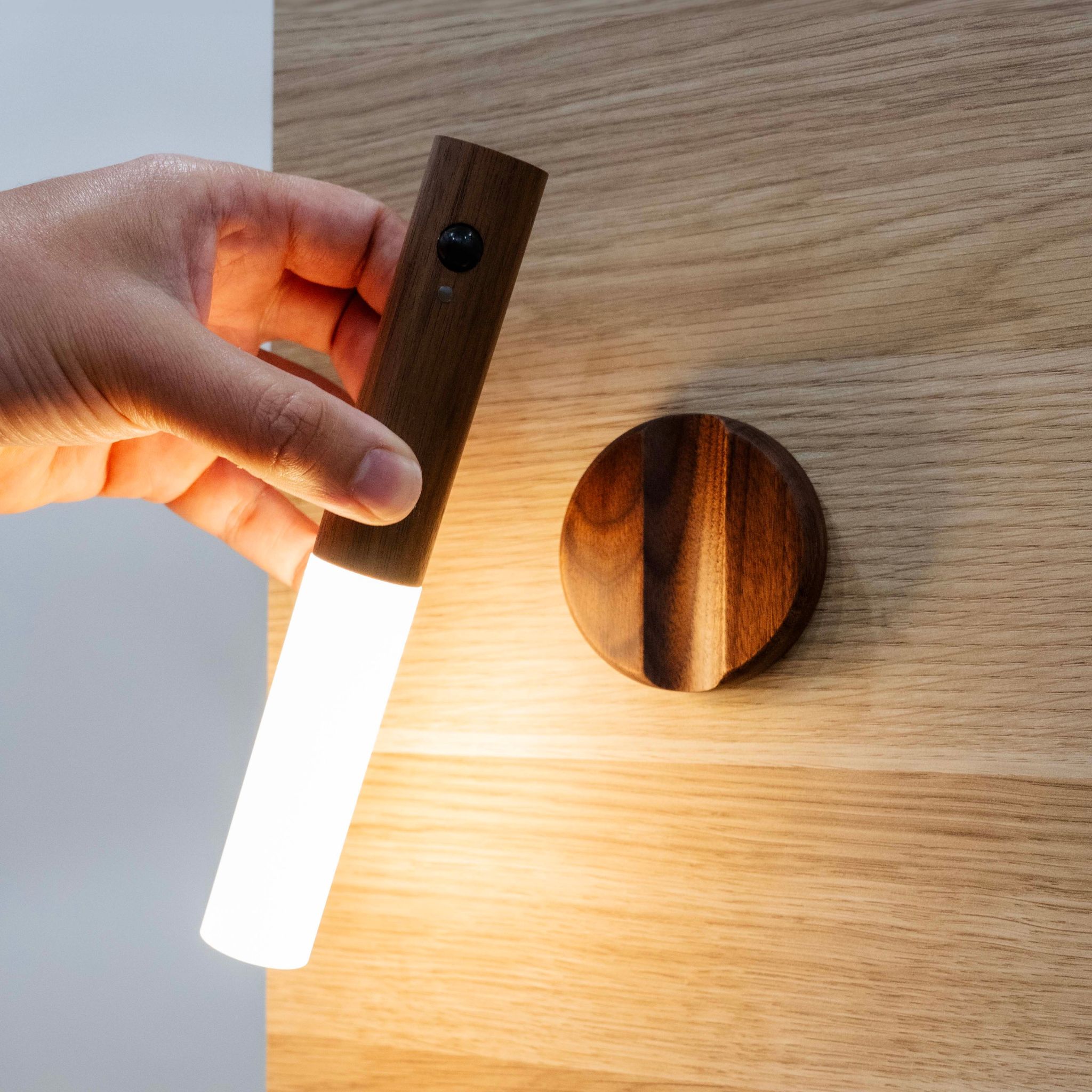 GINGKO Smart Baton Motion Sensor Light - Natural Walnut Wood LED Night Light for Hallway, Staircase & Bedroom