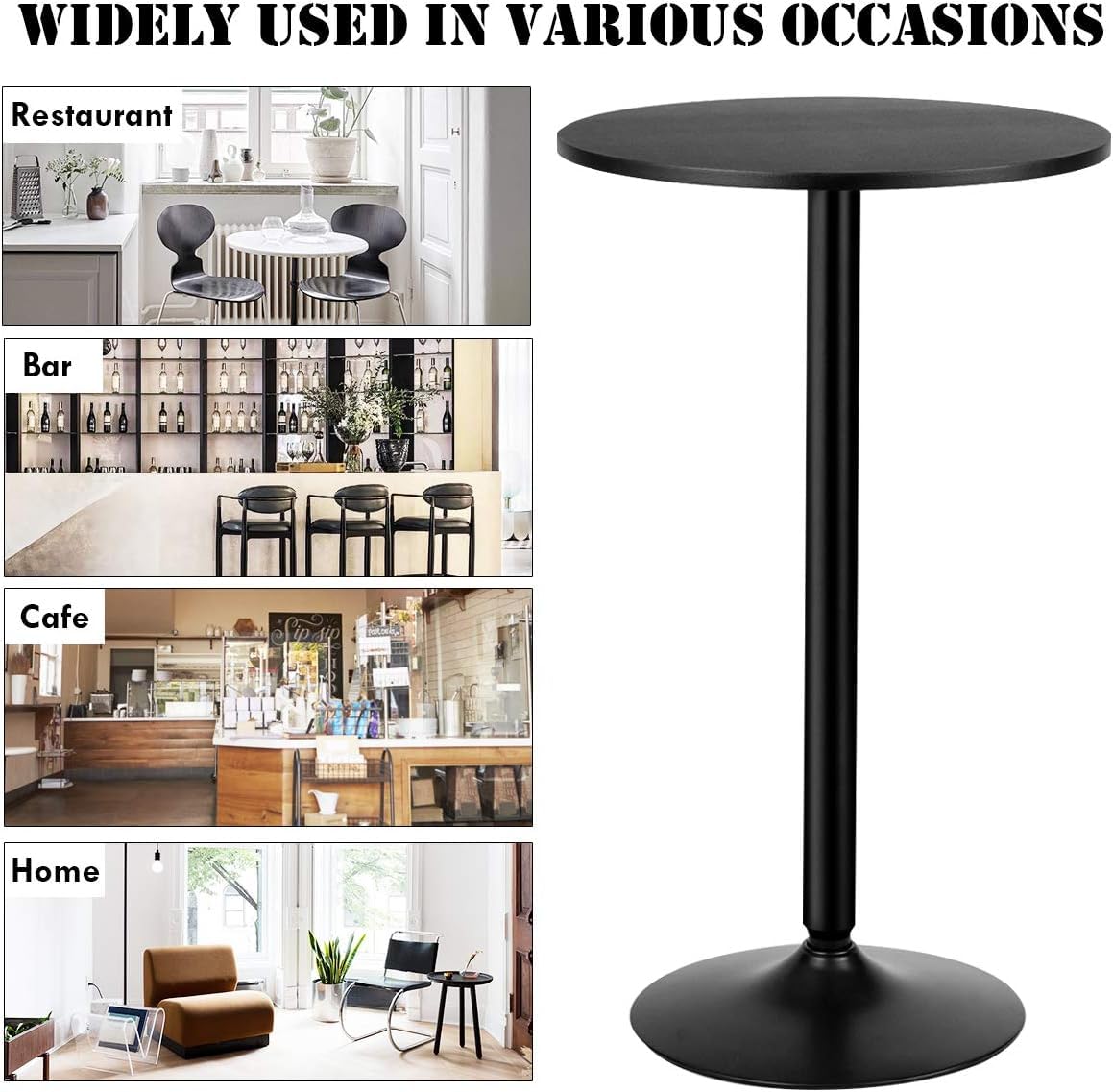 2-Pack 40-Inch Modern Cocktail Tables with Metal Base & 24-Inch MDF Round Top, Bistro High Tables for Living Room, Dining Room, Restaurant, Bar, and Outdoor Patio Use