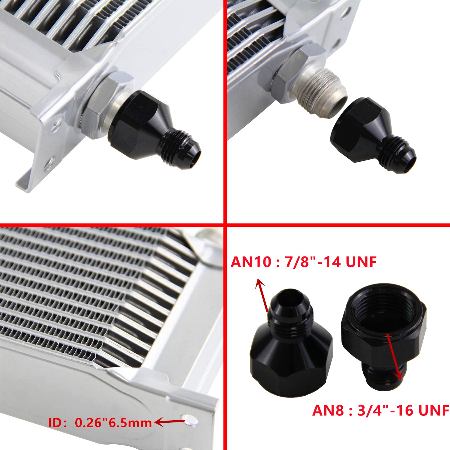 25 Row High Performance Oil Cooler Mounting Bracket Kit - 10AN Stacked Plate Engine & Transmission Oil Cooler - Aluminum Silver British Radiator with 2Pcs AN10 to AN8 Fittings (7/8