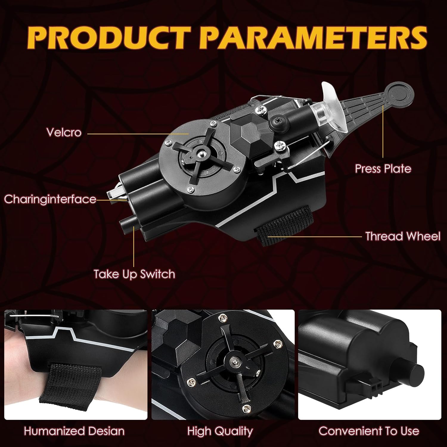 Spider Web Launcher String Shooter Toy - Real Silk Superhero Role Play Gadget for Kids & Adults | Fun Outdoor Activity, Cosplay, Halloween Party Game (Black)