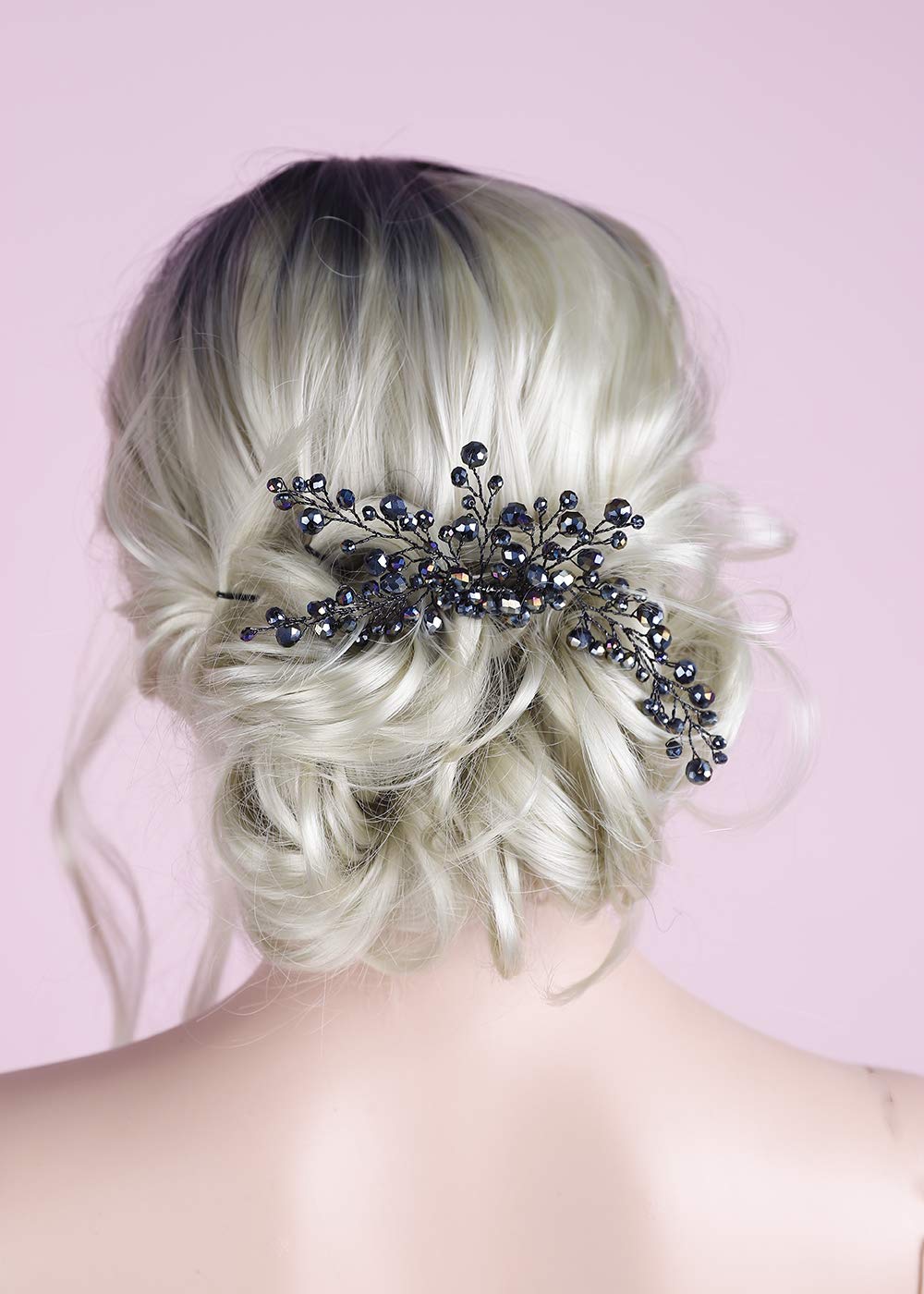Black Rhinestone Hair Crown for Women – Elegant Bridal Hair Comb, Boho Wedding & Prom Party Hair Jewelry – Perfect for Festivals, Weddings & Special Occasions