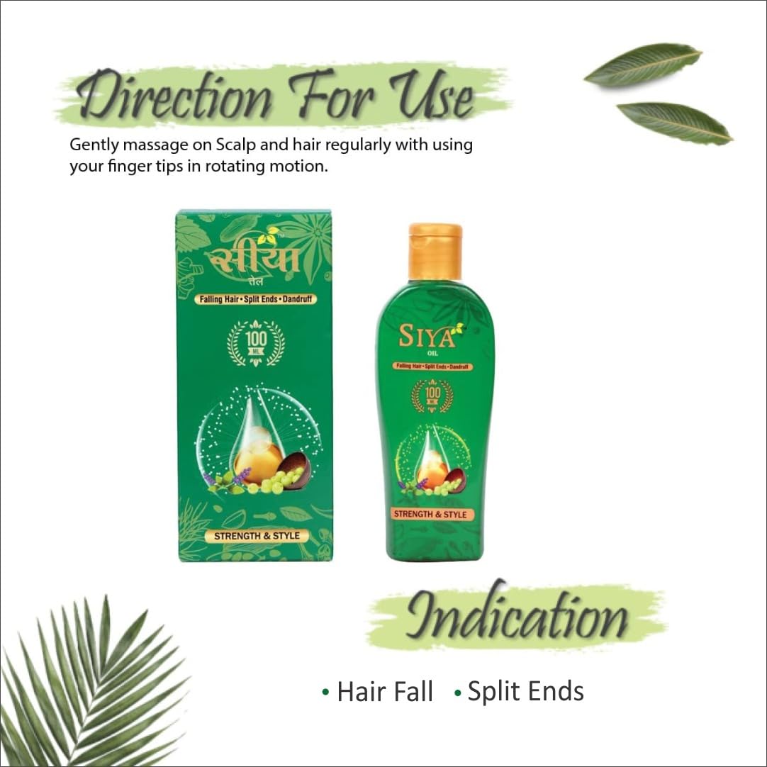 Vital Care Siya Hair Oil - 100ml Natural Hair Growth Treatment with Herbal Extracts - For Dry, Damaged Hair & Scalp Care - Perfect for Daily Use & Hair Regimen