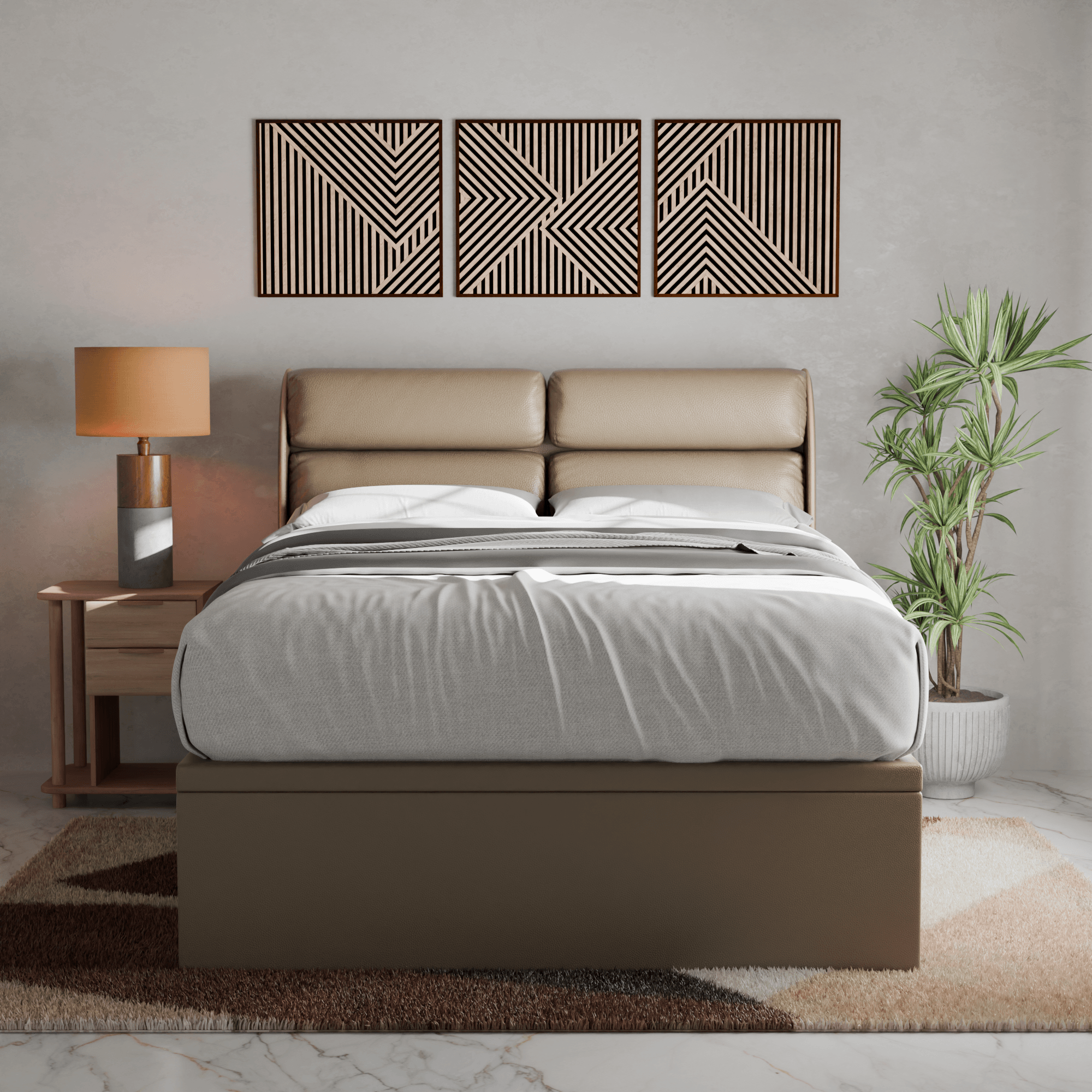 Fobbee Faux Leather Upholstered Storage Bed with Underbed Drawers - Queen Size Platform Bed Frame for Small Spaces & Modern Bedroom Decor