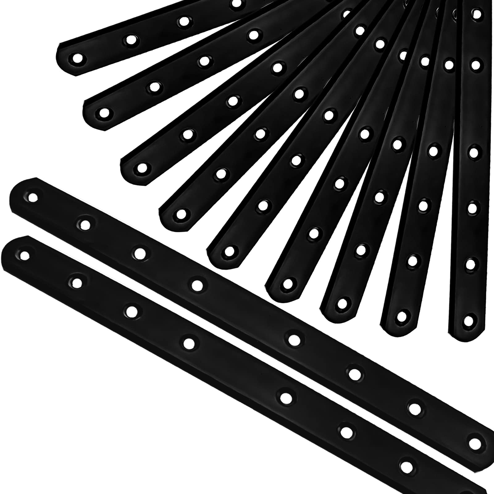 12 Pack Black 10-Inch (250MM) Heavy Duty Straight Metal Brackets - Mending Plates for Wood Fence, Bookcase, Cabinet & Furniture Repair - Perfect for DIY Projects & Home Improvement