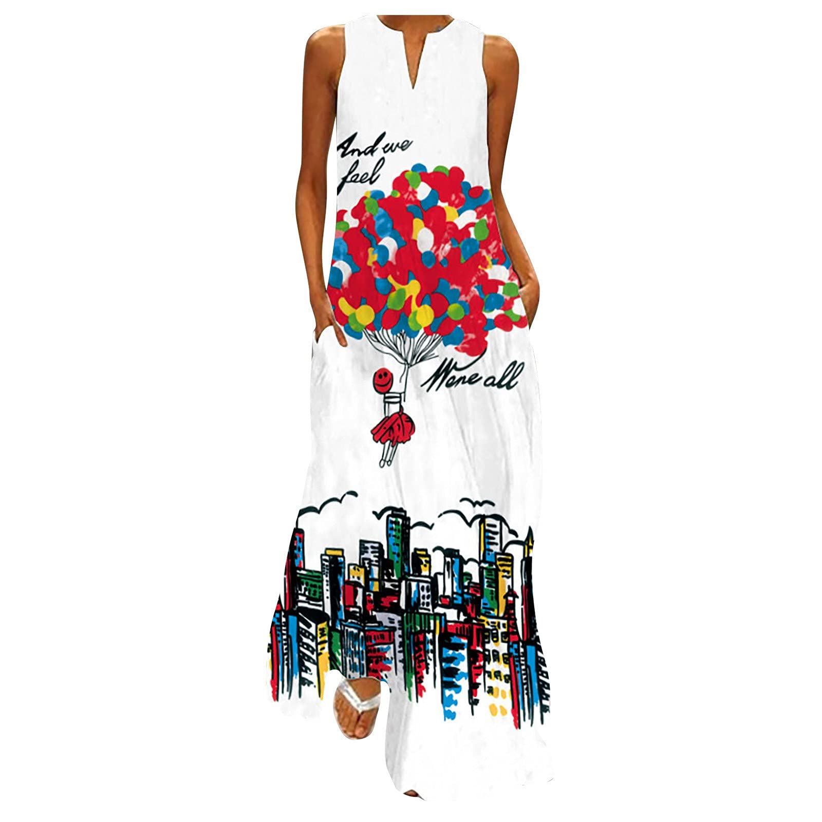 Plus Size Summer Dresses for Women - Boho Floral Print V Neck Sleeveless Loose Maxi Dress | Vintage Style Casual Dress for Beach, Vacation & Outdoor Parties