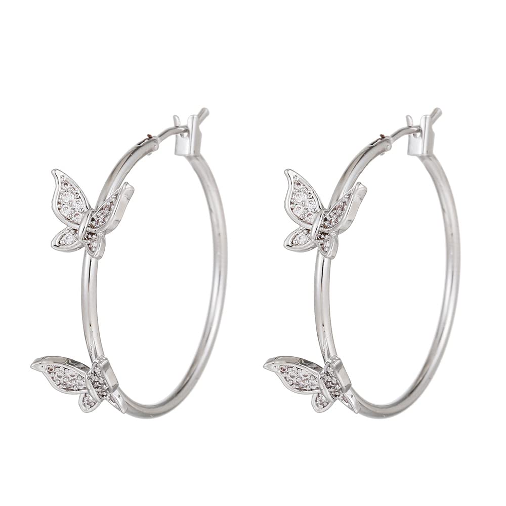 Dainty Butterfly Large Huggie Hoop Earrings for Women - Crystal Cubic Zirconia Endless Round Hoops - Boho Statement Jewelry - Perfect Birthday Gift for Her - Ideal for Parties, Weddings & Everyday Wear