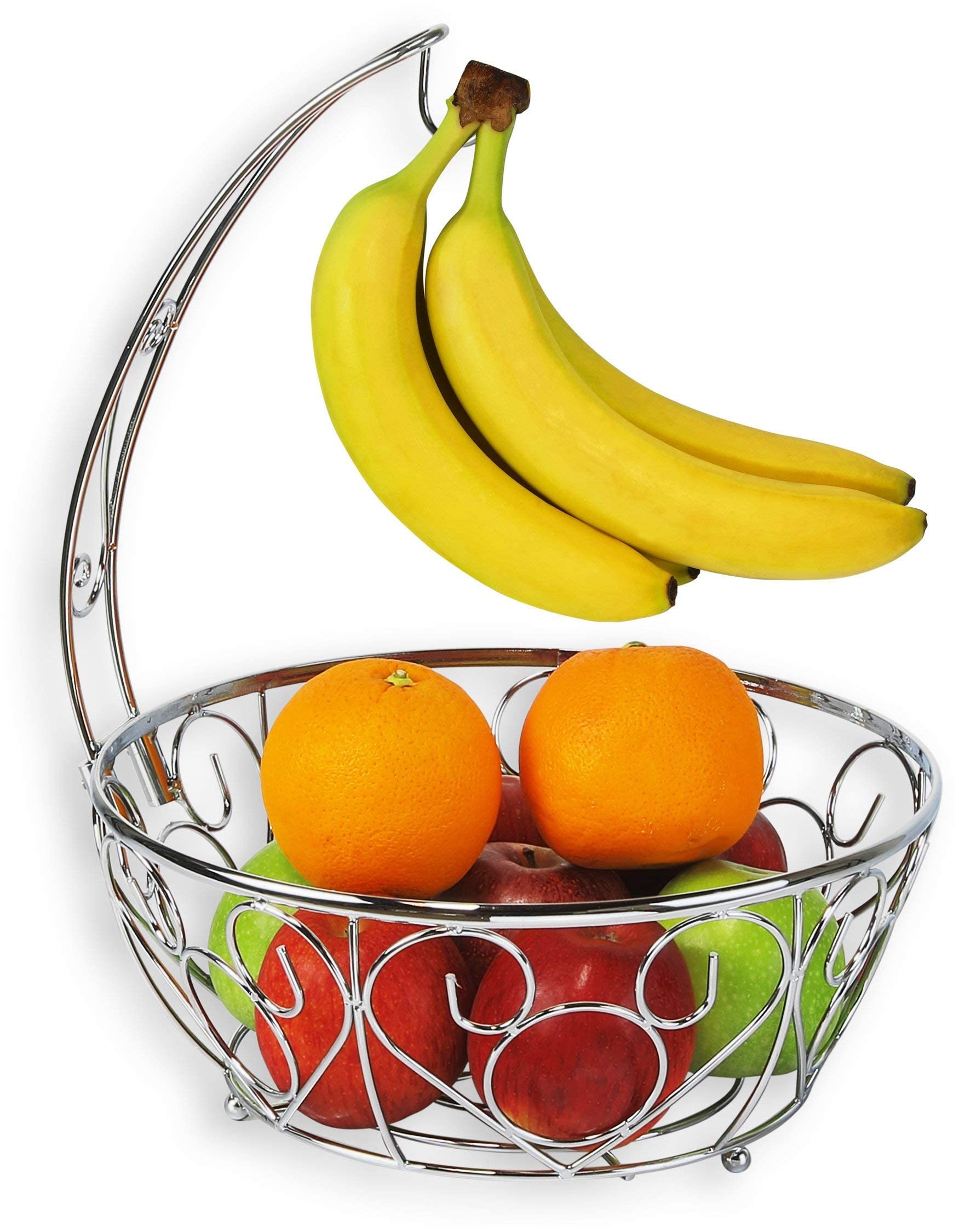 Stainless Steel Paper Towel Holder & Fruit Basket with Banana Hanger - Chrome Kitchen Organizer for Countertop, Dining Table, and Pantry Storage